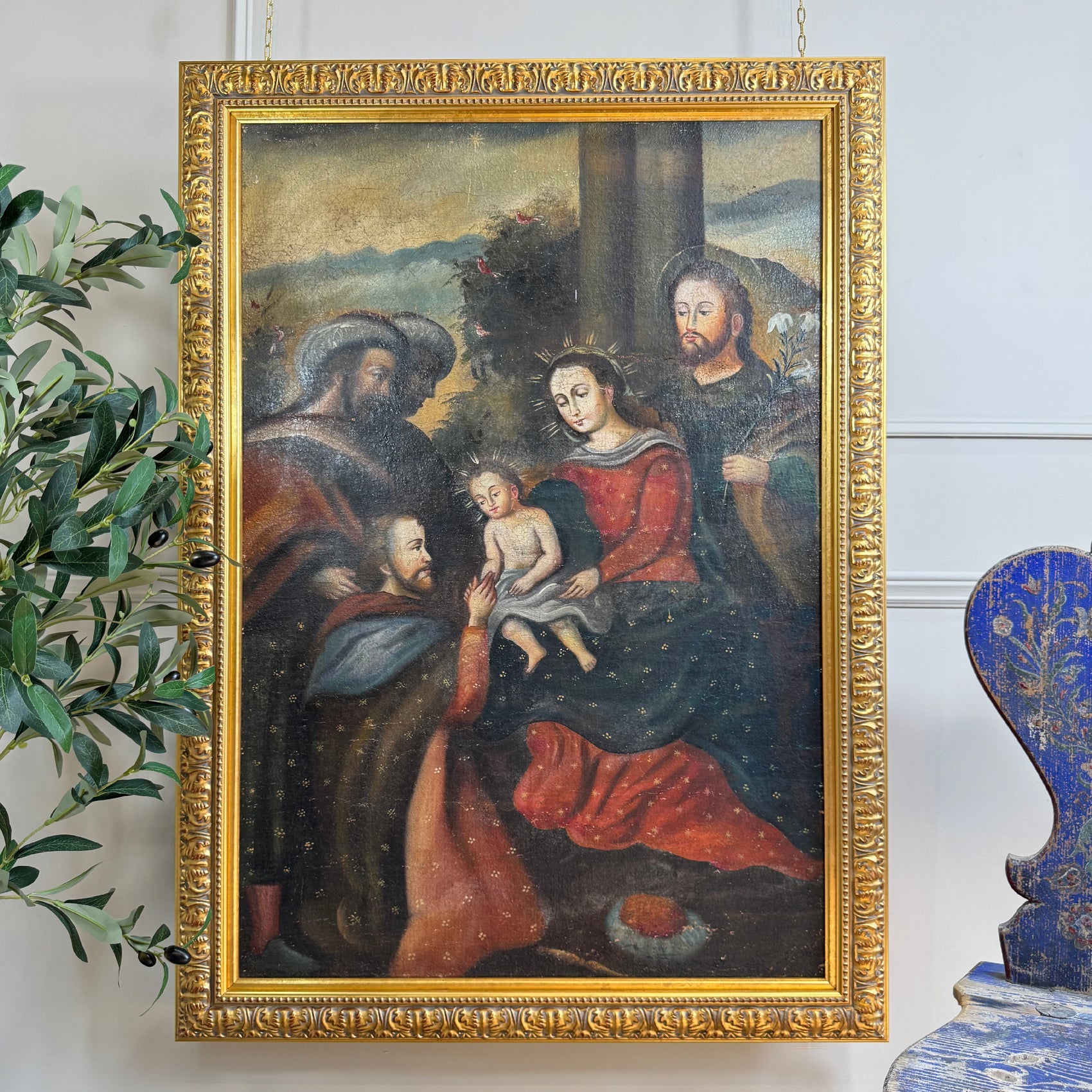 19th Century Cuzco School Painting of Madonna and Child with the Three Kings