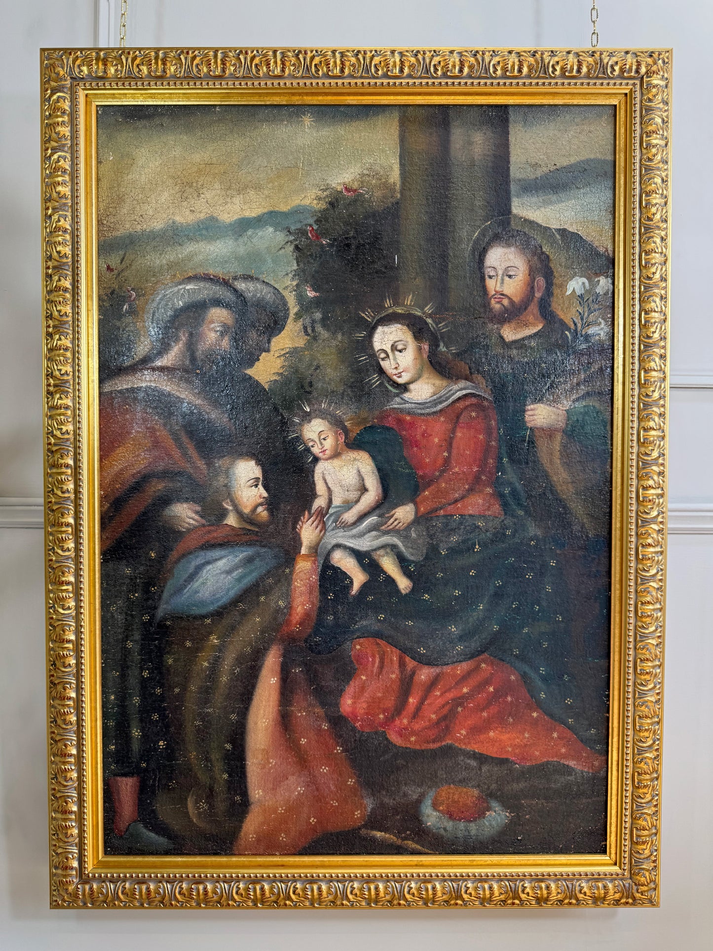 19th Century Cuzco School Painting of Madonna and Child with the Three Kings