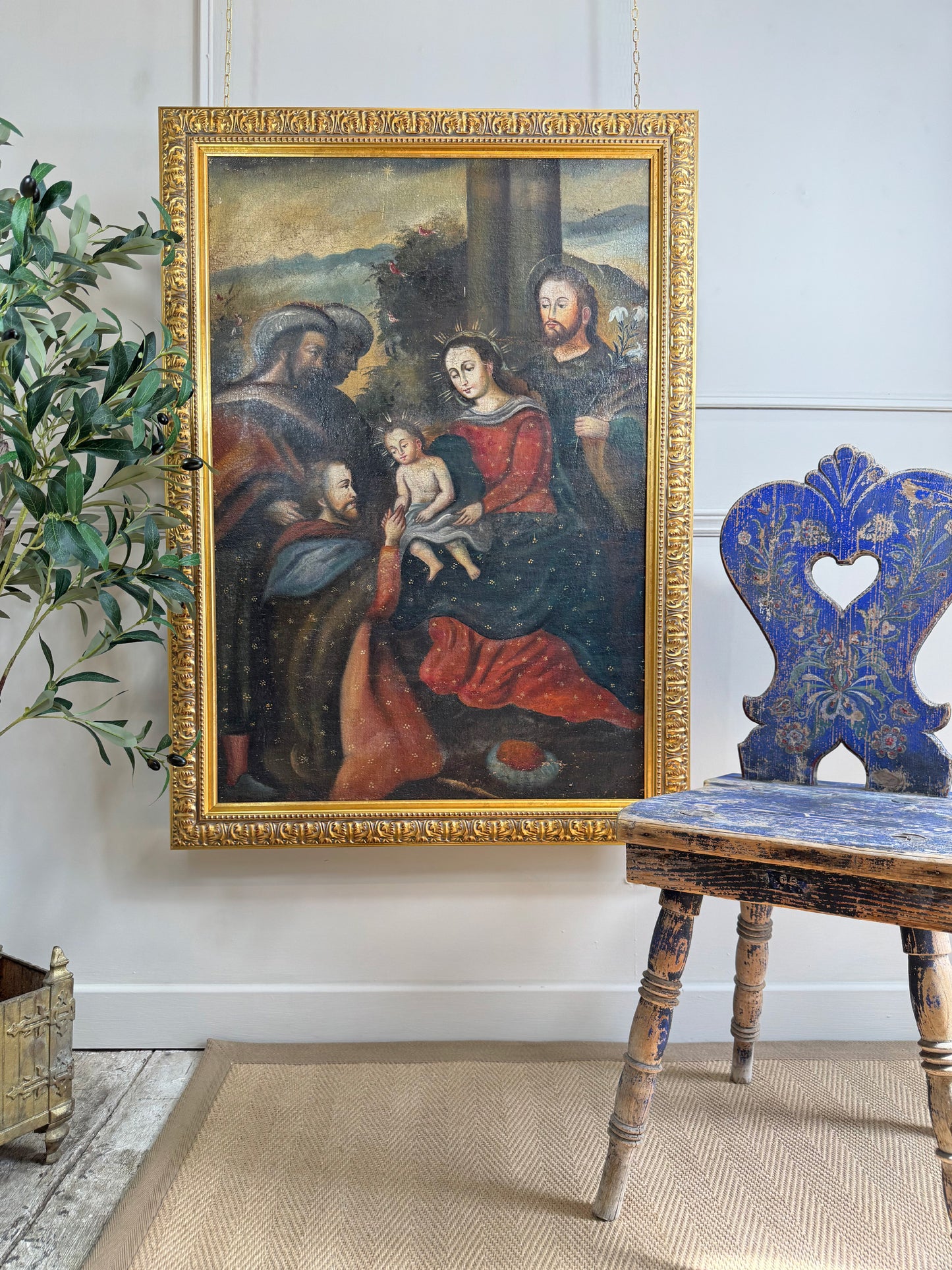 19th Century Cuzco School Painting of Madonna and Child with the Three Kings