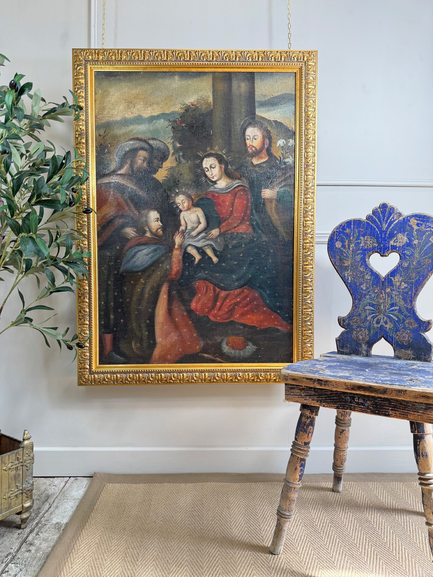 19th Century Cuzco School Painting of Madonna and Child with the Three Kings