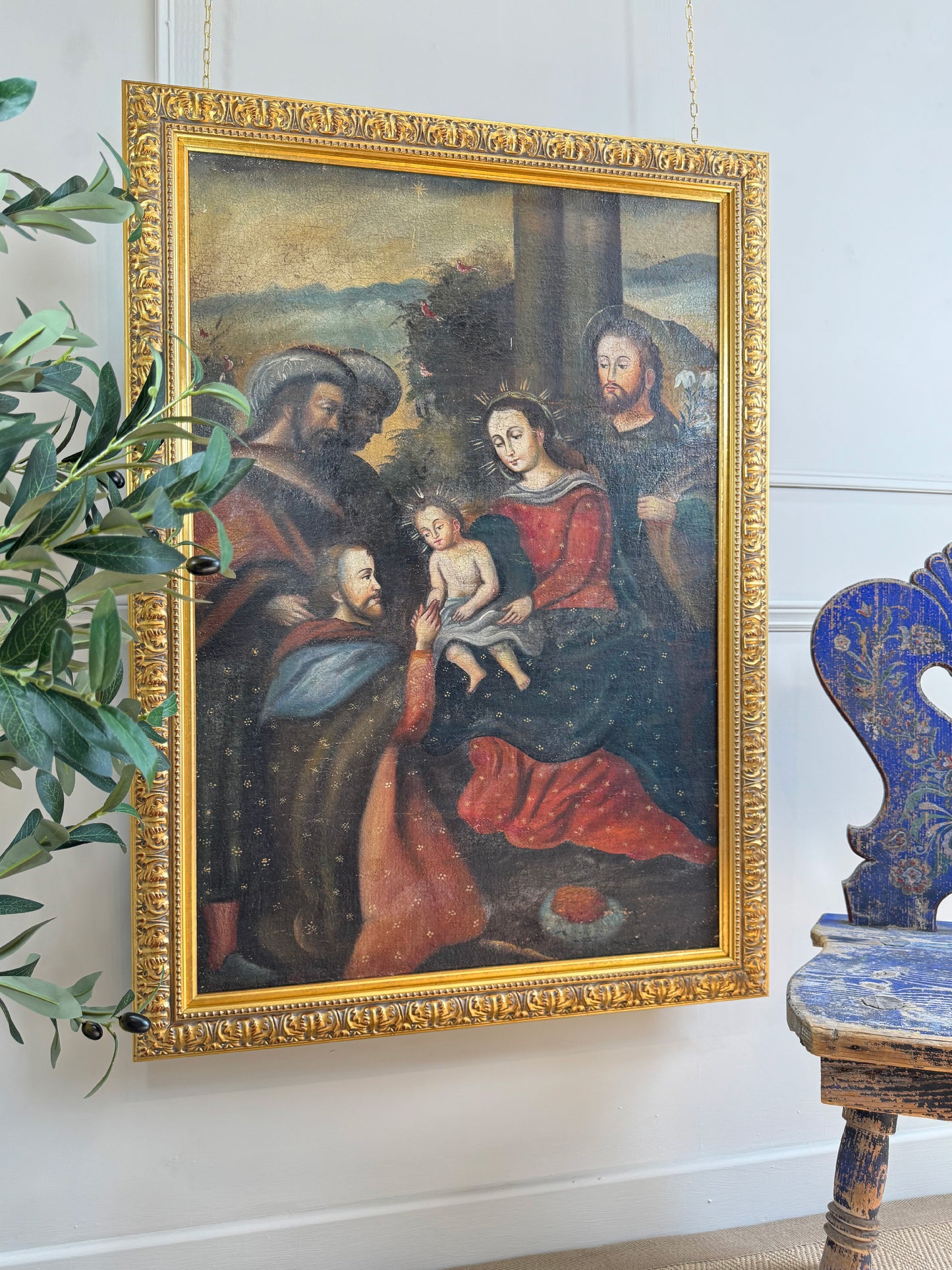 19th Century Cuzco School Painting of Madonna and Child with the Three Kings