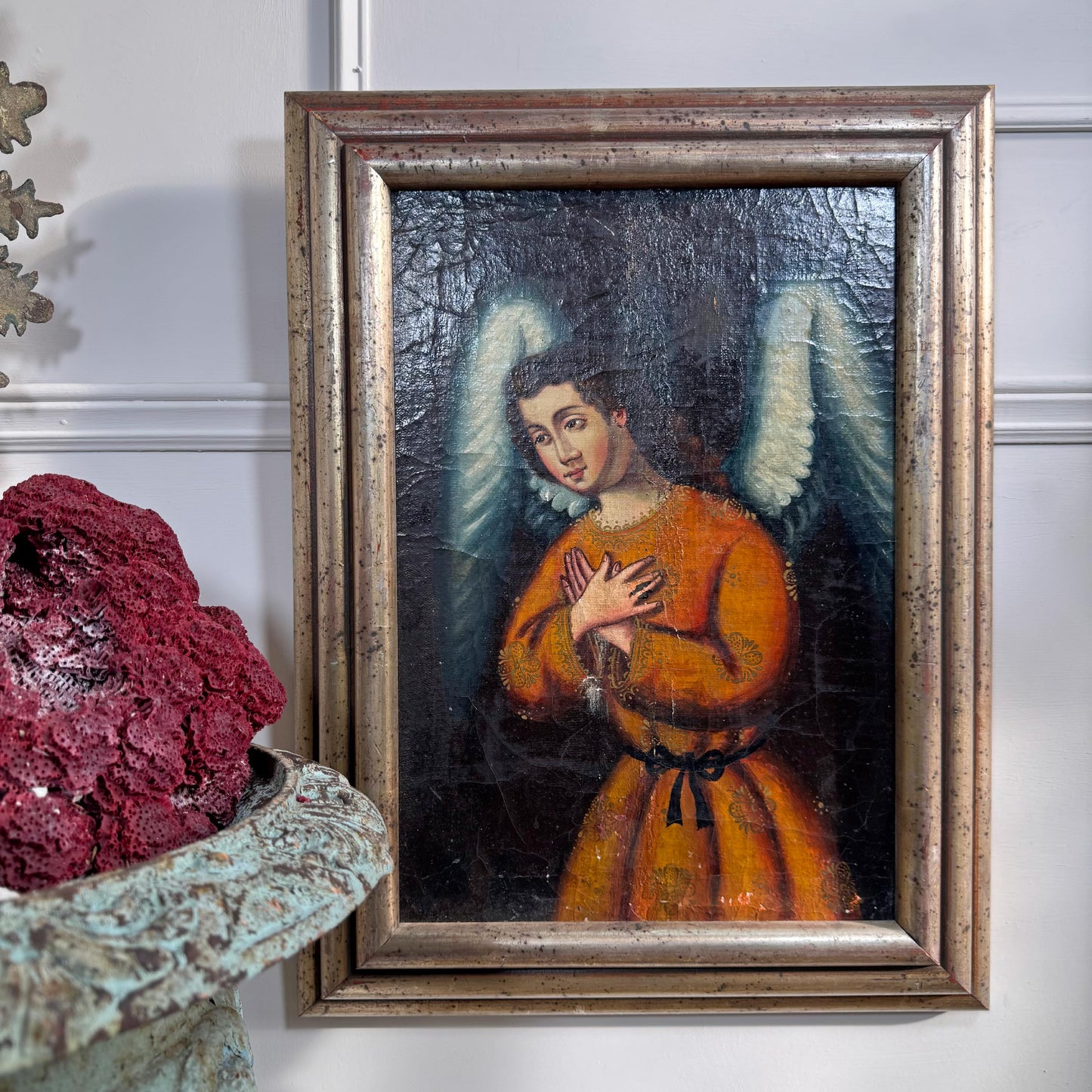 17th Century Cuzco School Oil Painting On Canvas Archangel Selaphiel