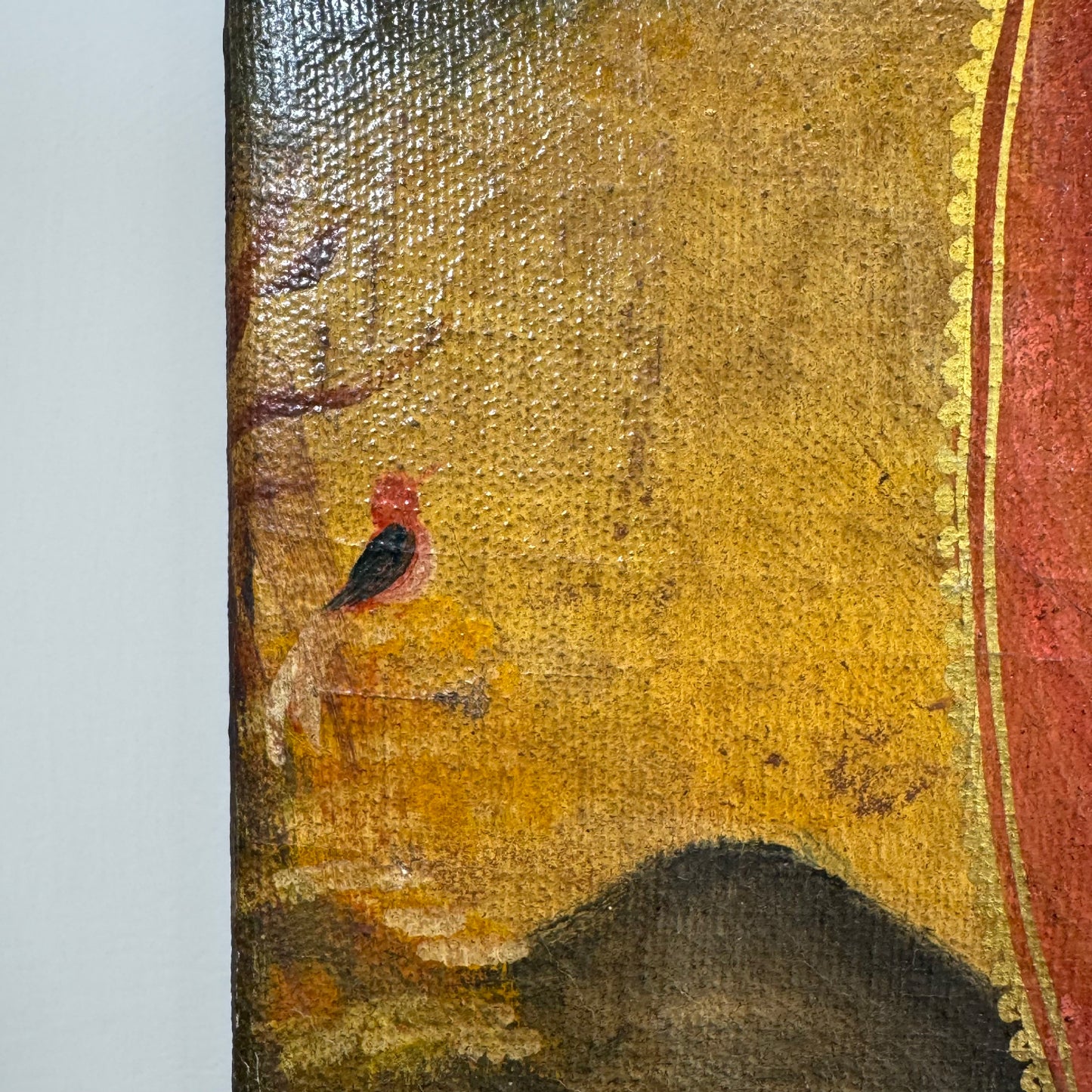 19th Century Cuzco Oil on Canvas of an Incan King Holding aloft Two Scepters