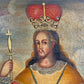 19th Century Cuzco Oil on Canvas of an Incan King Holding aloft Two Scepters