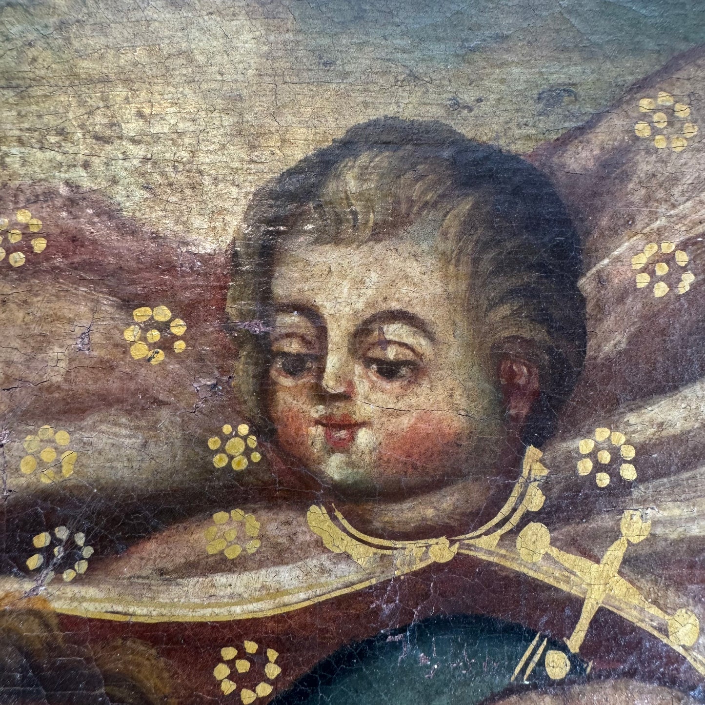 19th Century Cuzco Oil Painting On Canvas Of St Christopher Carrying the Christ Child