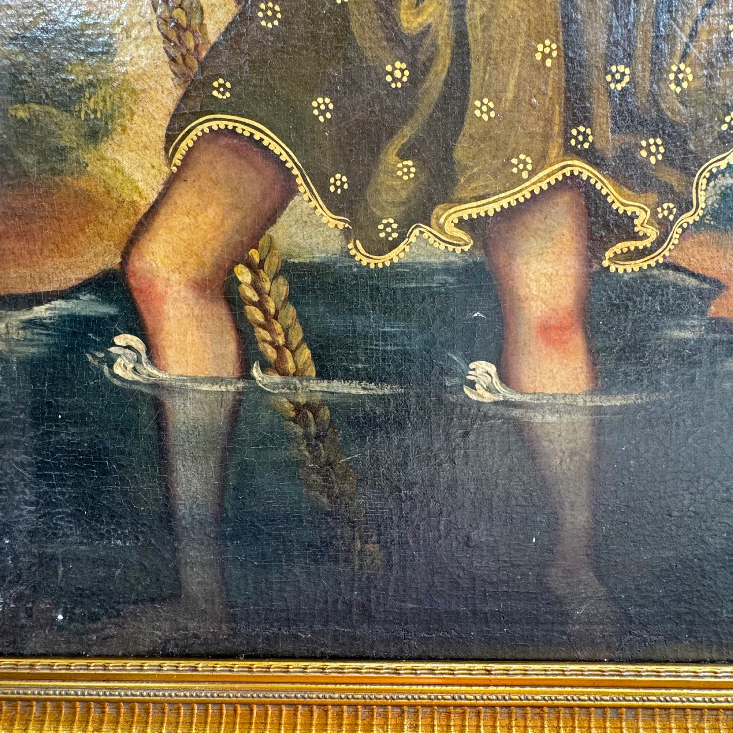 19th Century Cuzco Oil Painting On Canvas Of St Christopher Carrying the Christ Child