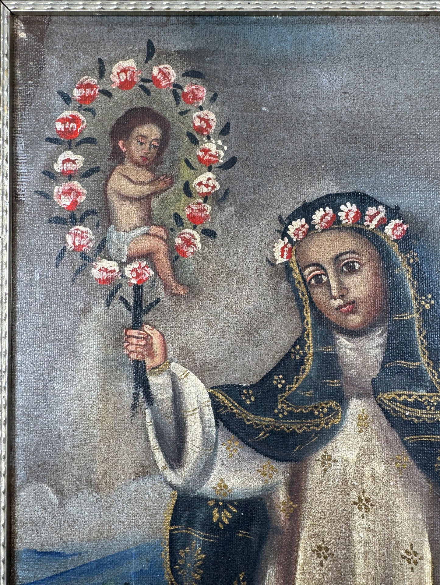 19th Century Cuzco School Oil Painting of Saint Rose of Lima