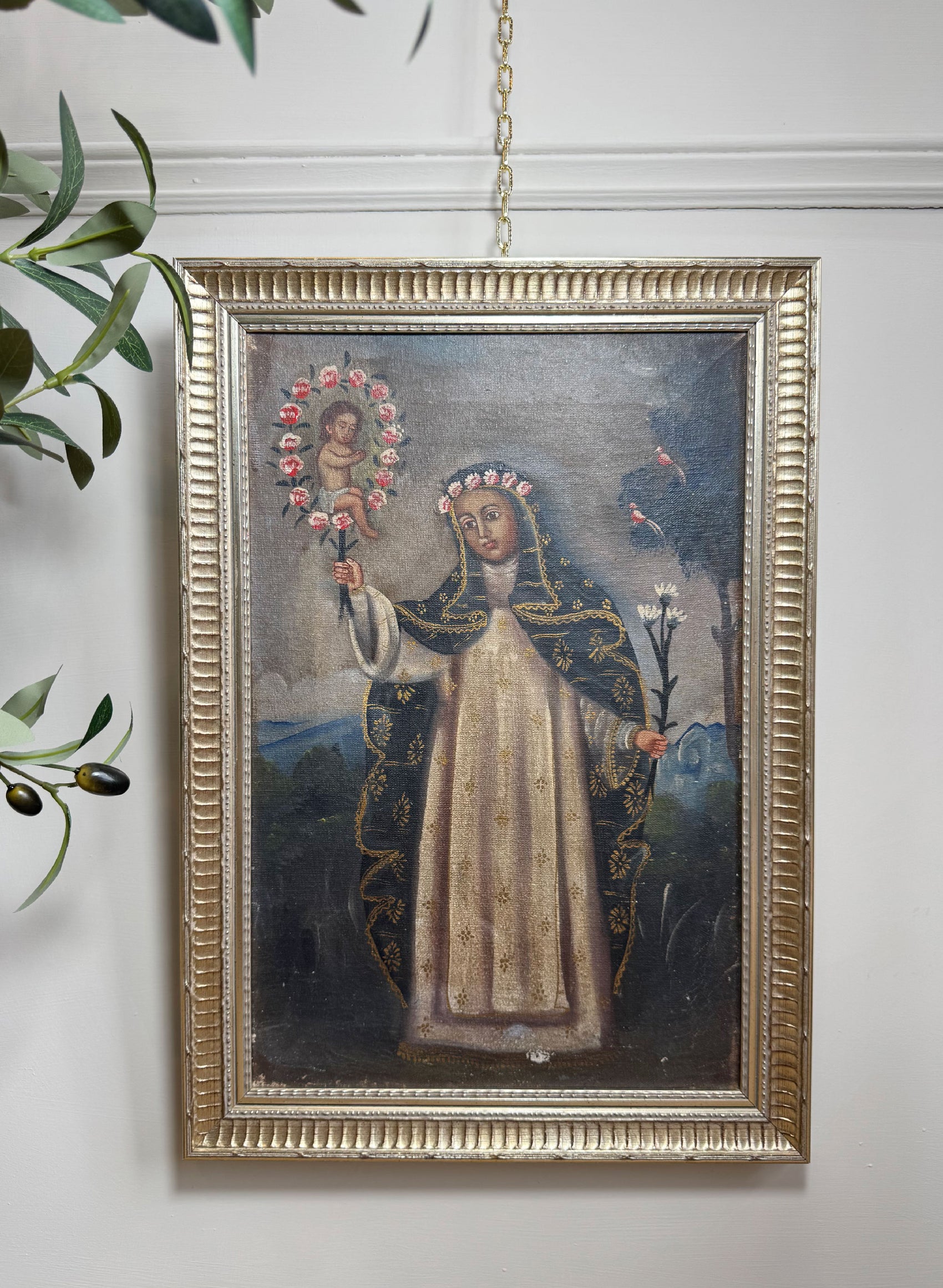 19th Century Cuzco School Oil Painting of Saint Rose of Lima