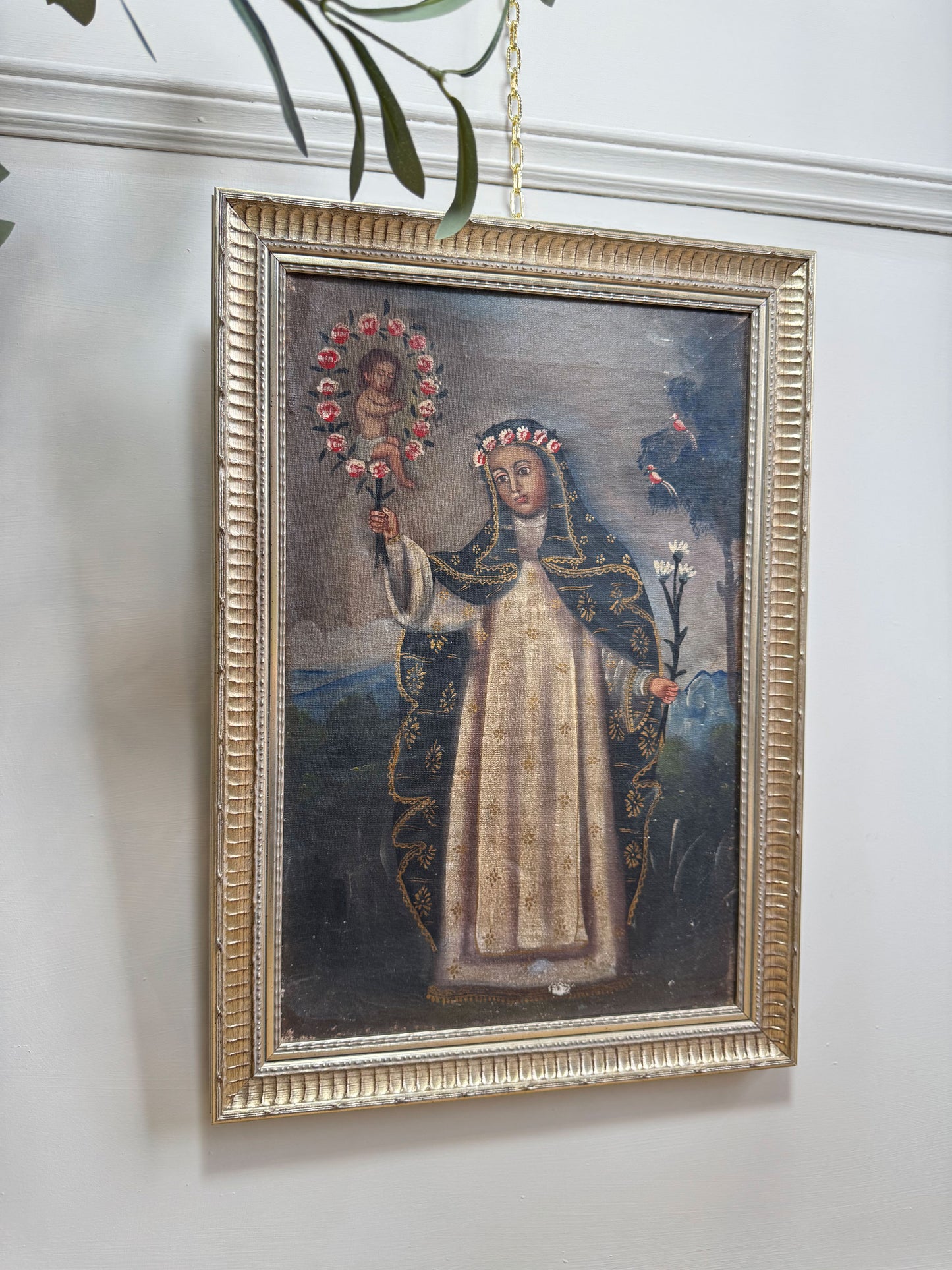 19th Century Cuzco School Oil Painting of Saint Rose of Lima