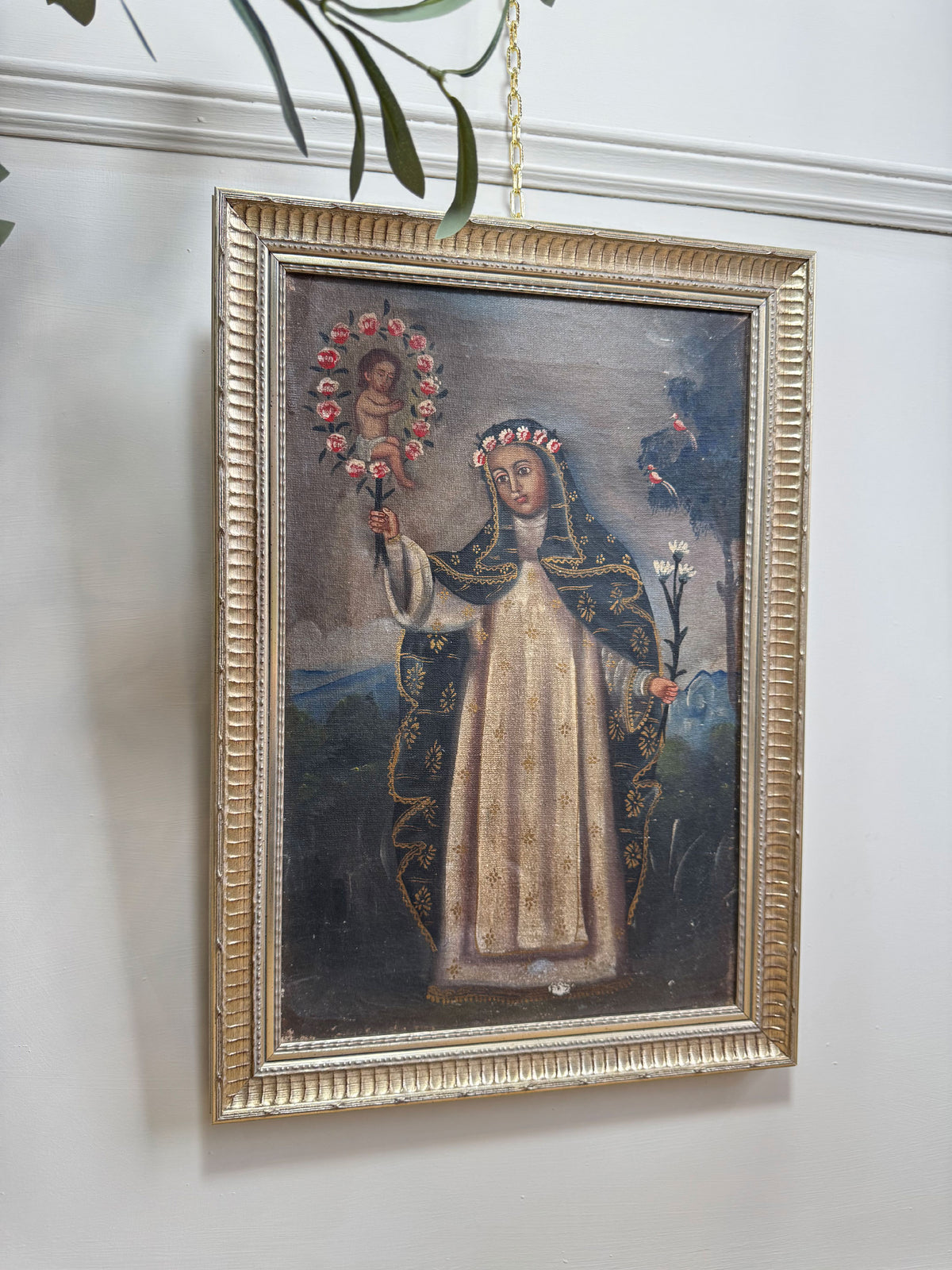 19th Century Cuzco School Oil Painting of Saint Rose of Lima