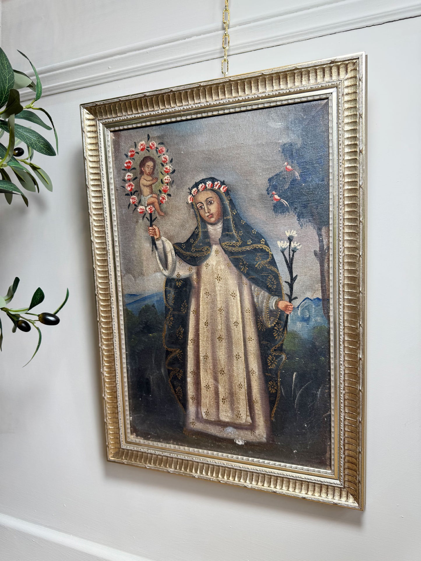 19th Century Cuzco School Oil Painting of Saint Rose of Lima