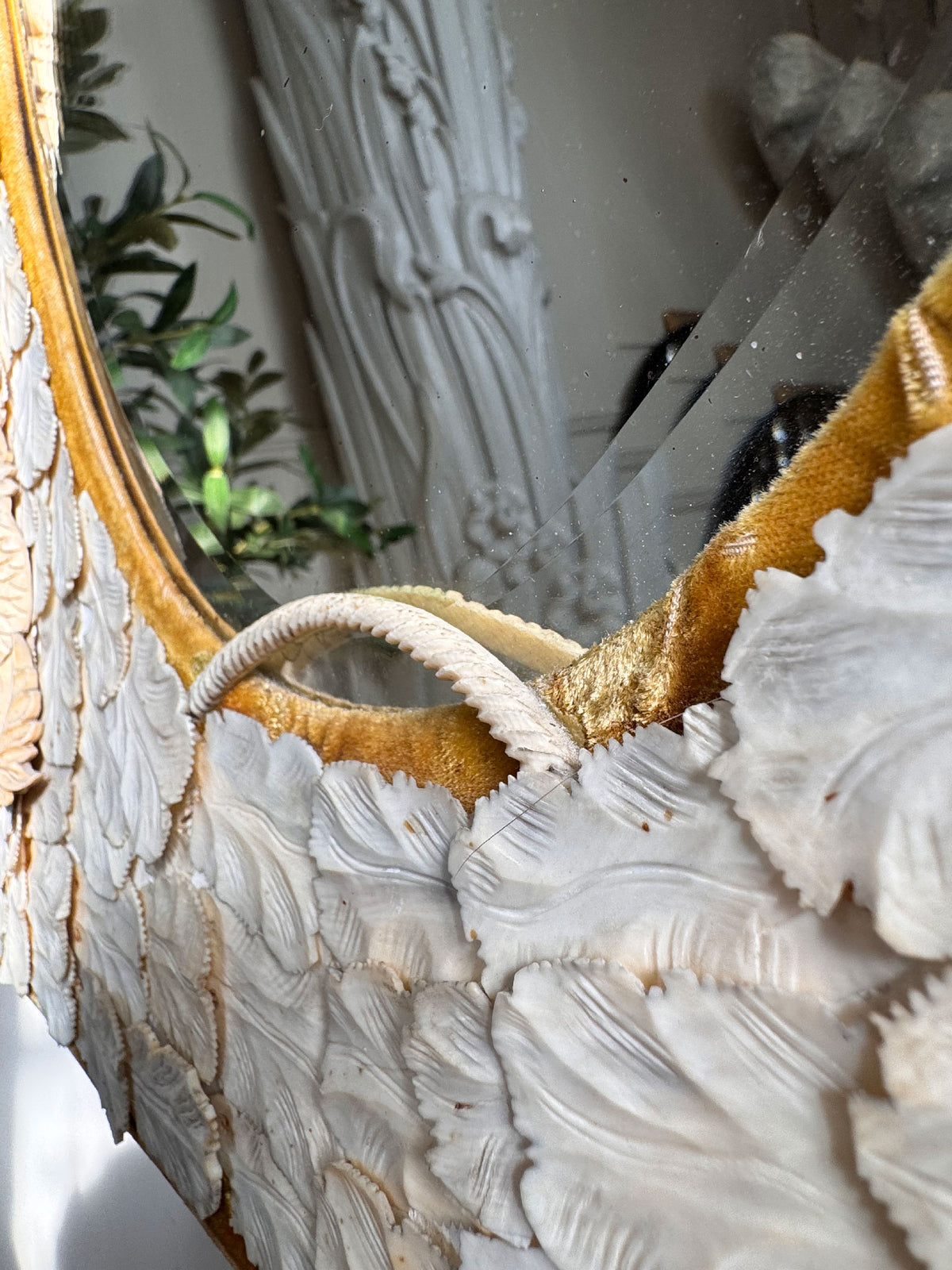 An Exceptional 19th-Century French Dieppe Carved Bone Wall Mirror