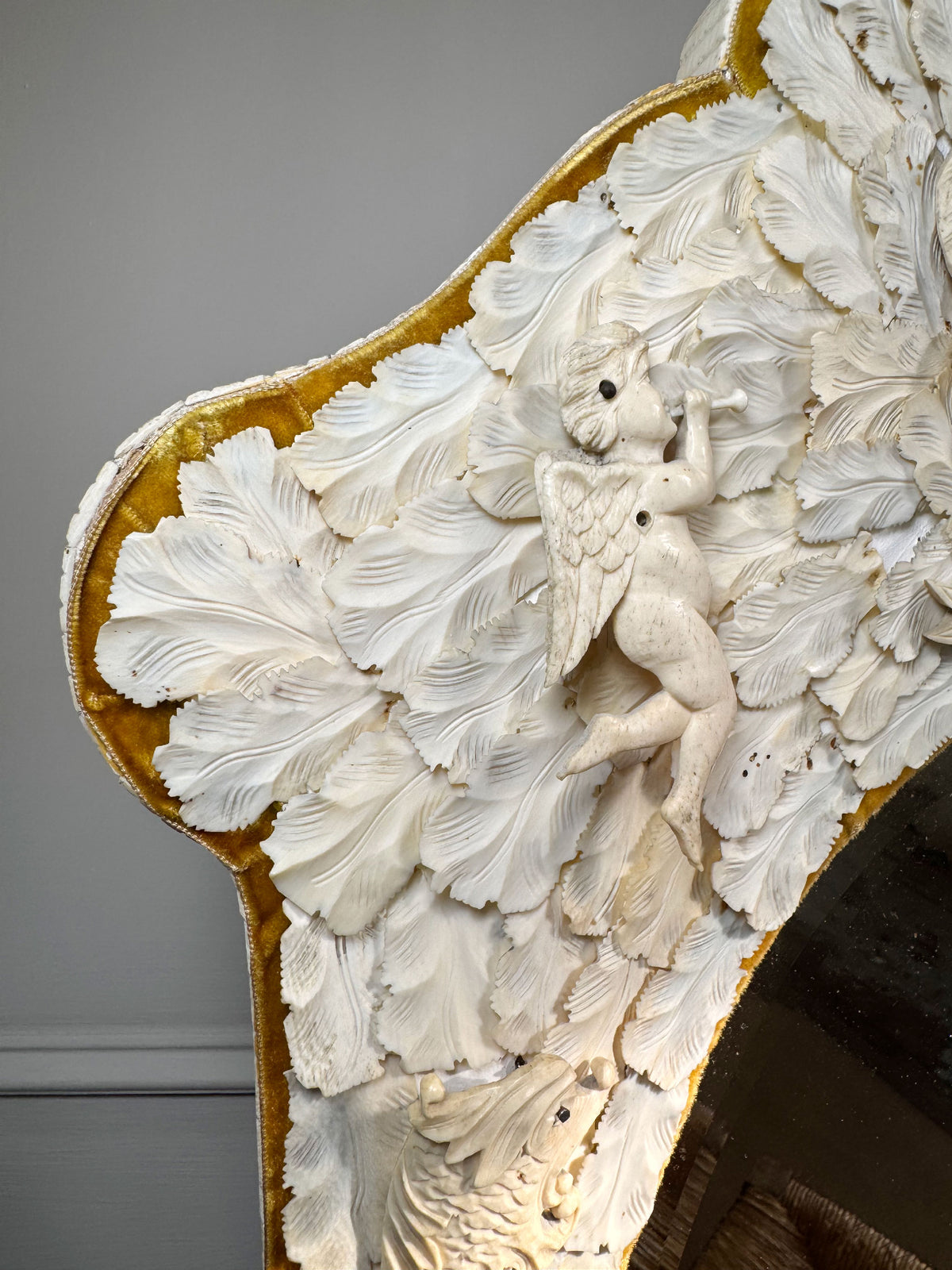 An Exceptional 19th-Century French Dieppe Carved Bone Wall Mirror