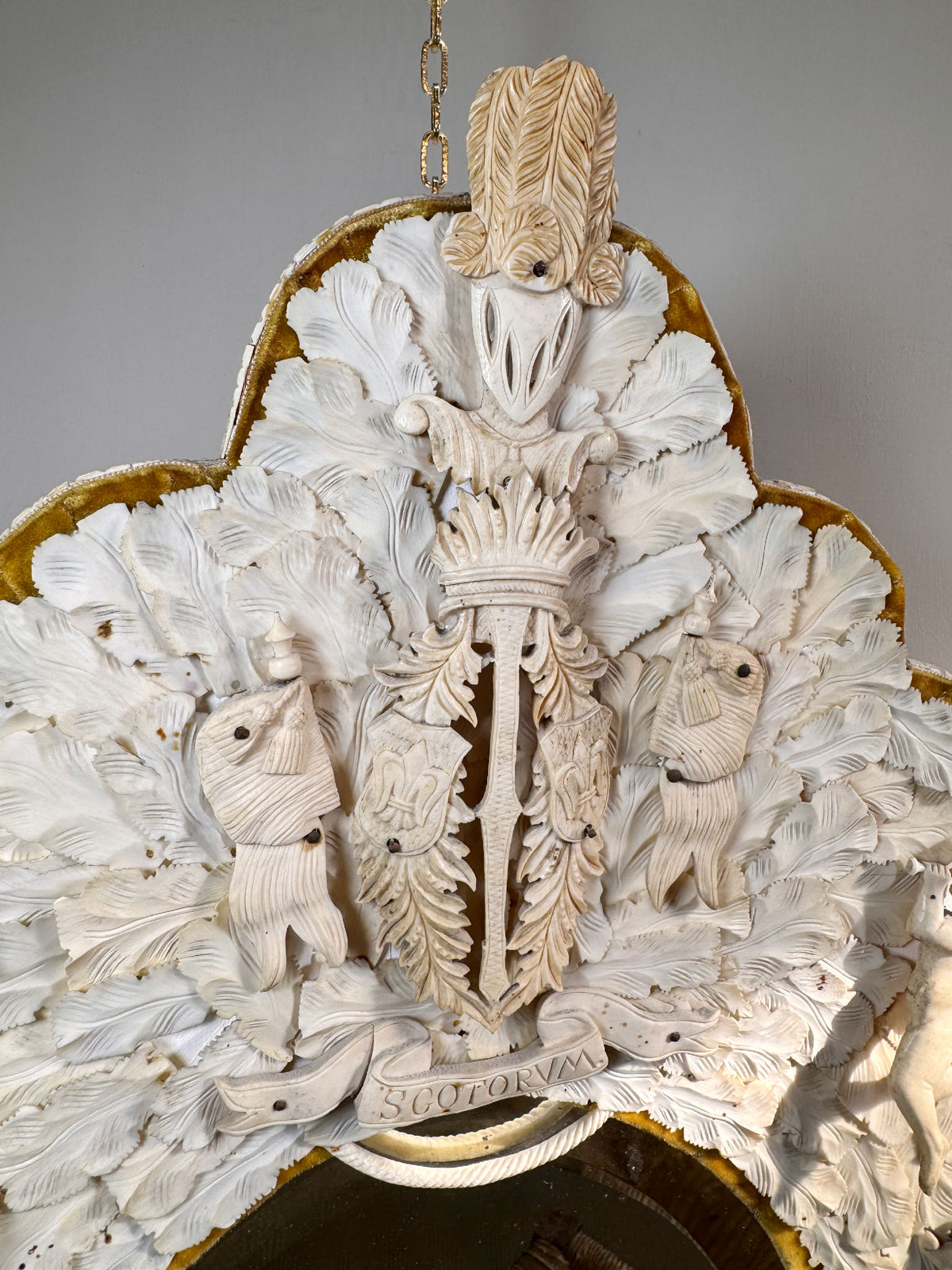 An Exceptional 19th-Century French Dieppe Carved Bone Wall Mirror