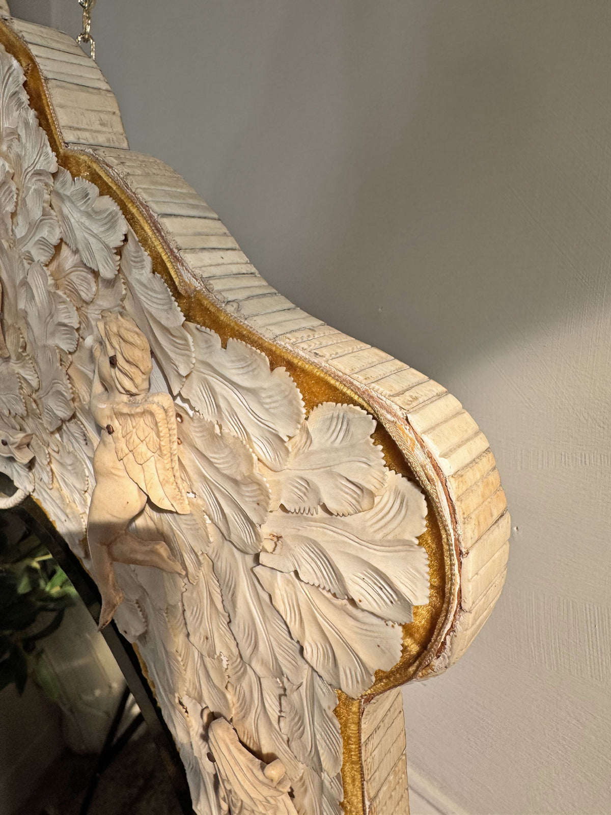 An Exceptional 19th-Century French Dieppe Carved Bone Wall Mirror