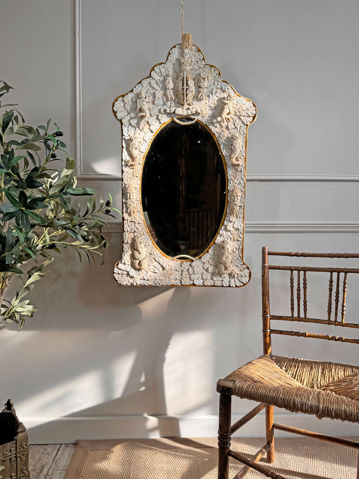An Exceptional 19th-Century French Dieppe Carved Bone Wall Mirror