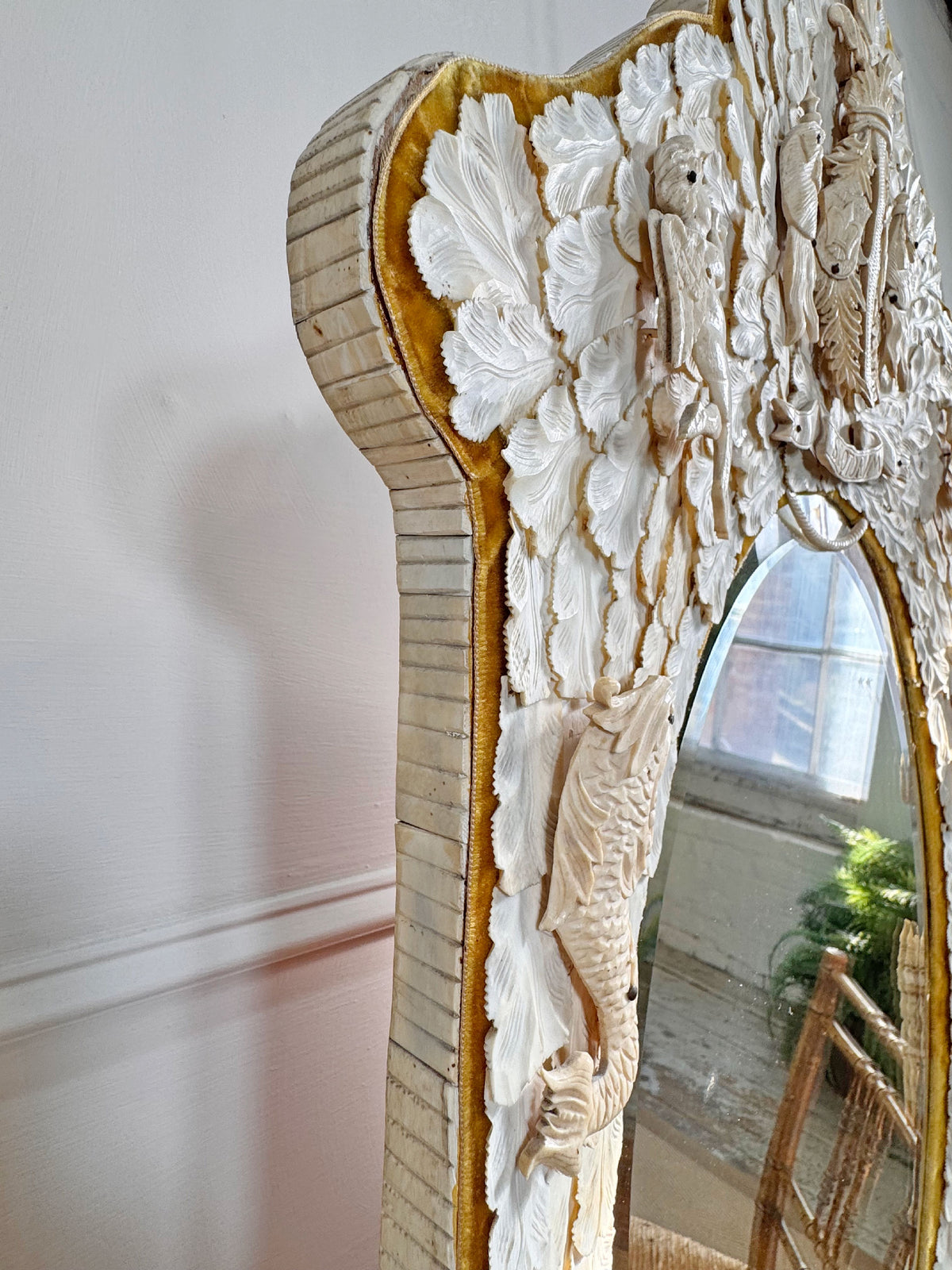 An Exceptional 19th-Century French Dieppe Carved Bone Wall Mirror