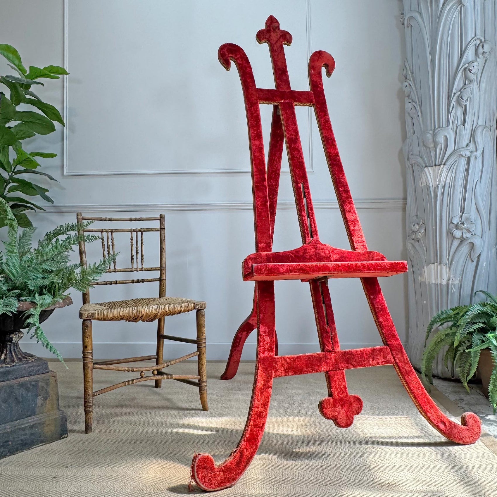 A Rare 19th Century French Gothic Revival Velvet Wrapped Studio Easel