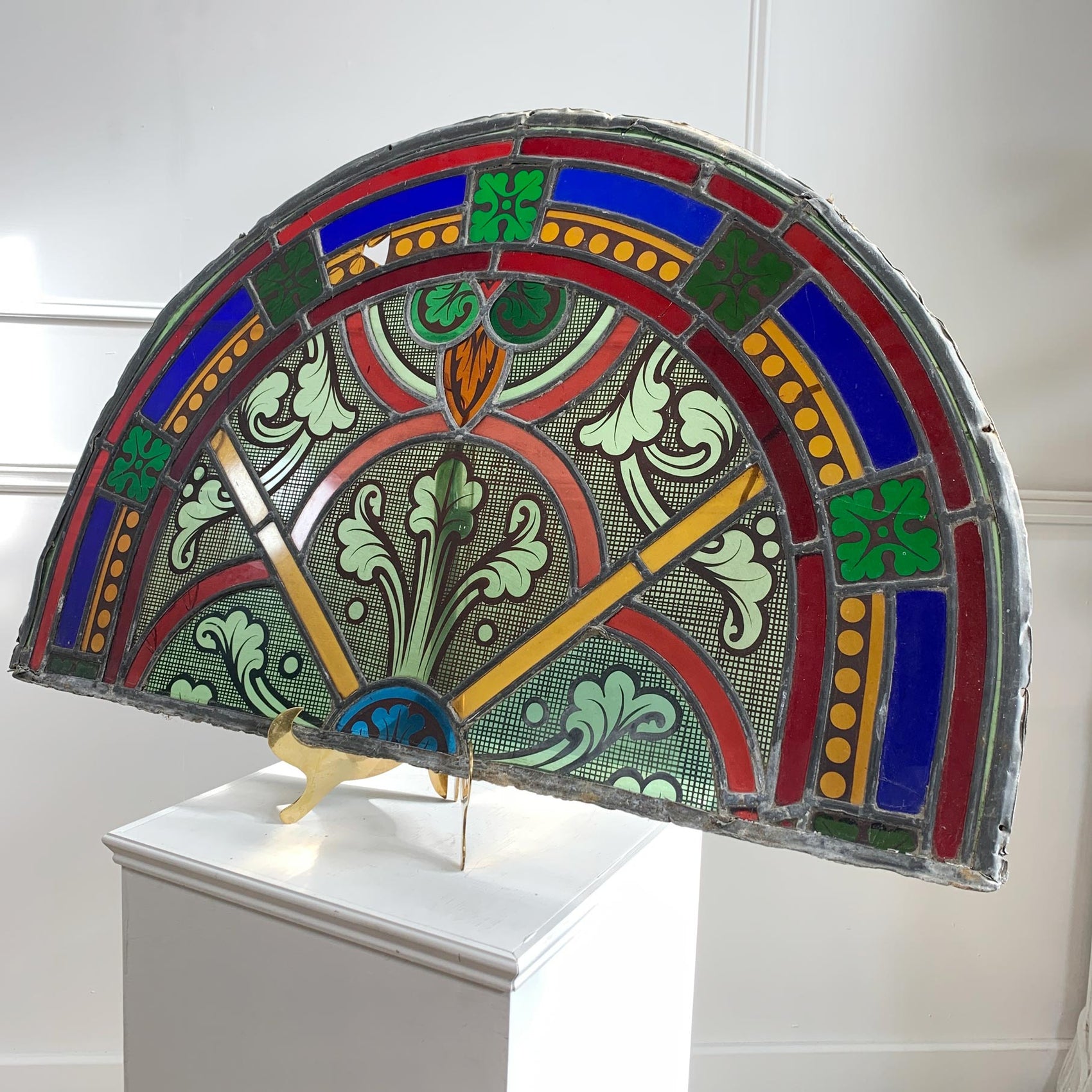 19th Century French Hand Painted Stained Glass Church Panel