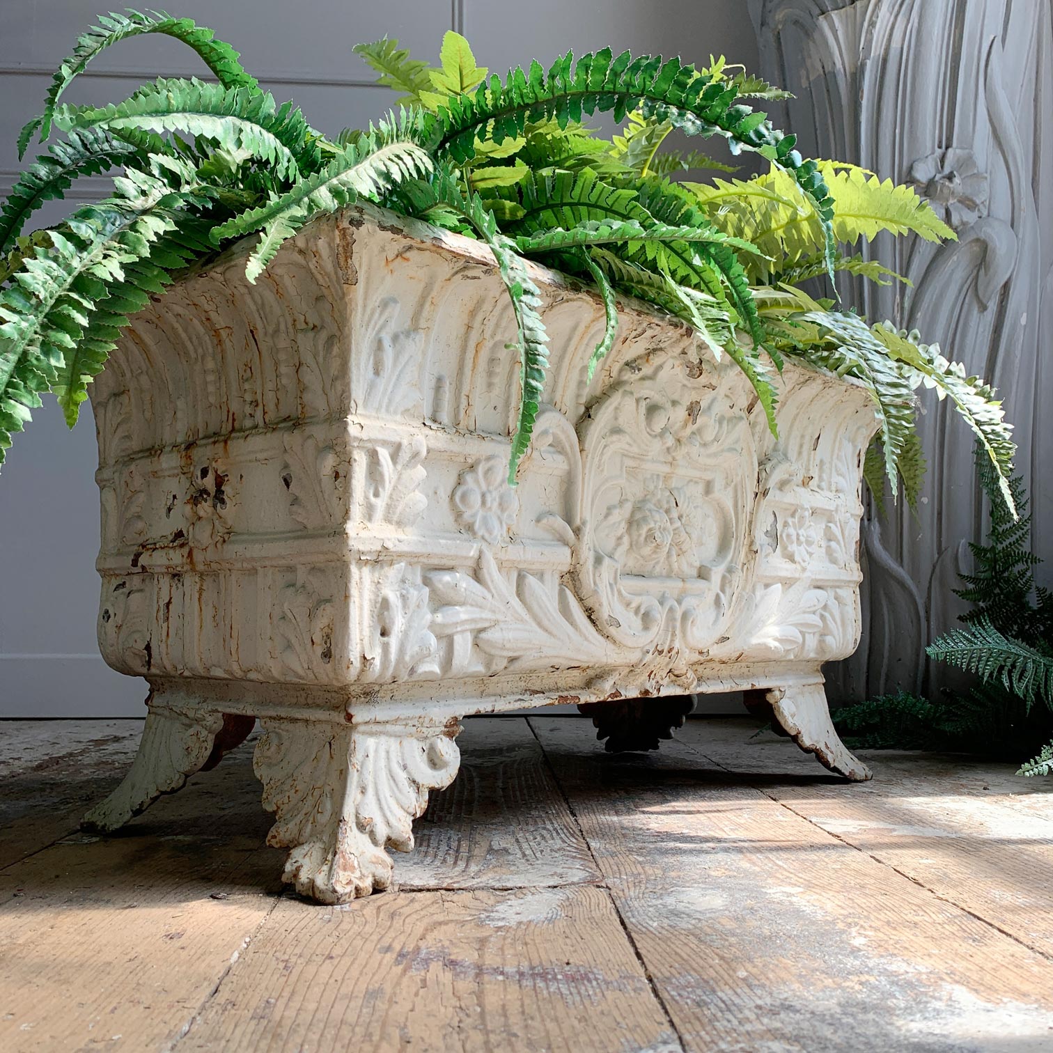 19th Century Large White French Cast Iron Jardiniere