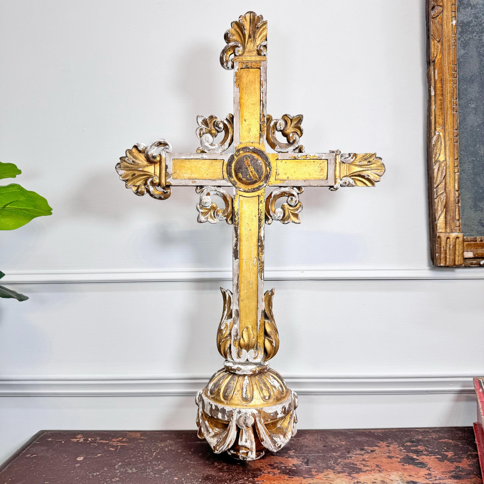 Neo-gothic Giltwood Processional Cross on Orb Circa 1810