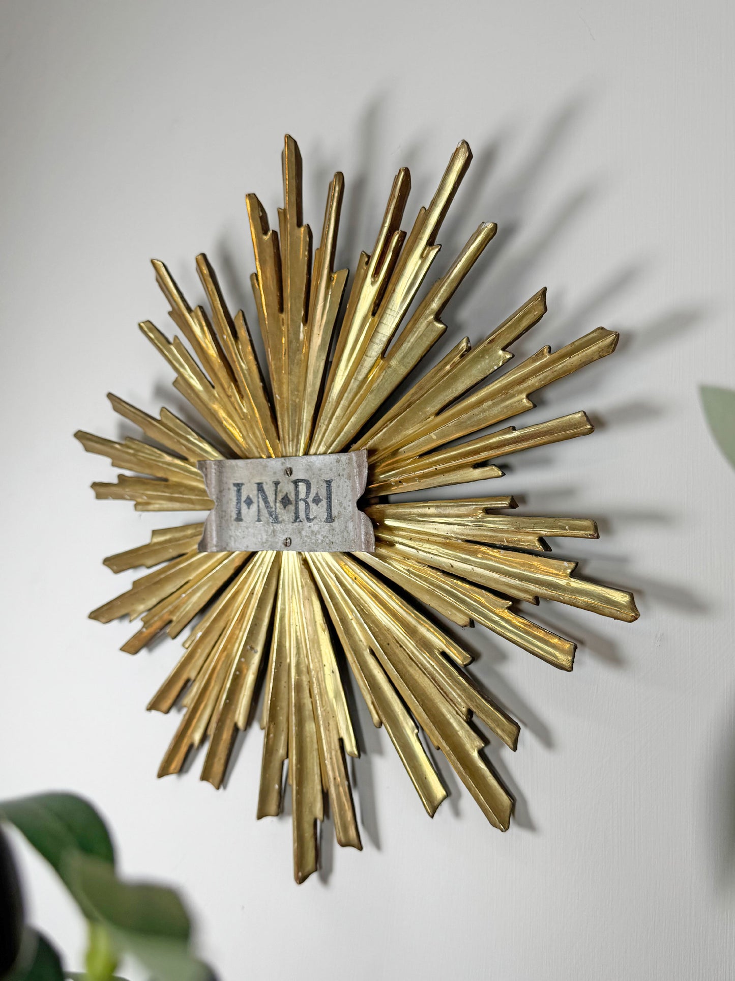 19th Century Giltwood Sunburst and INRI