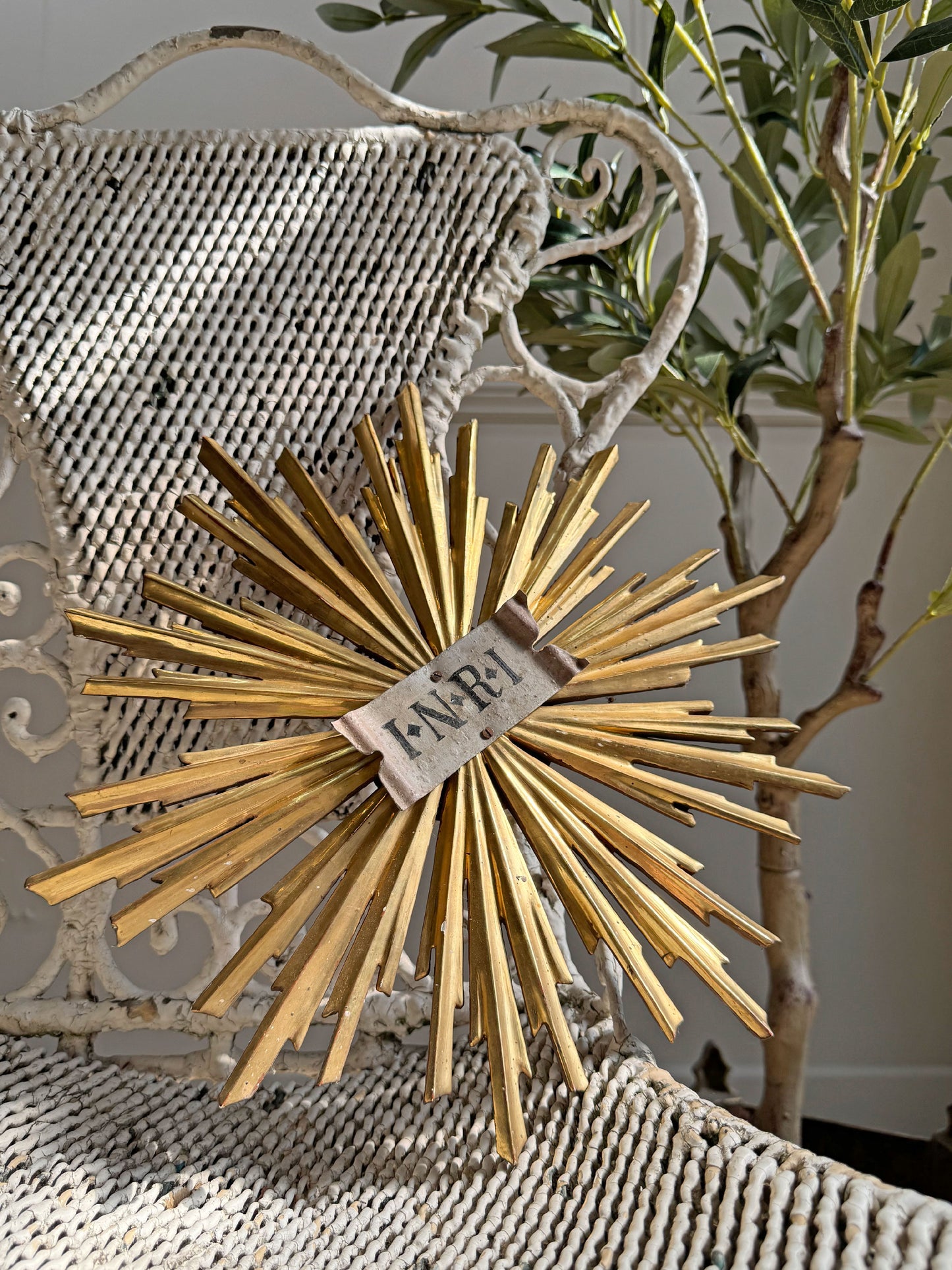 19th Century Giltwood Sunburst and INRI