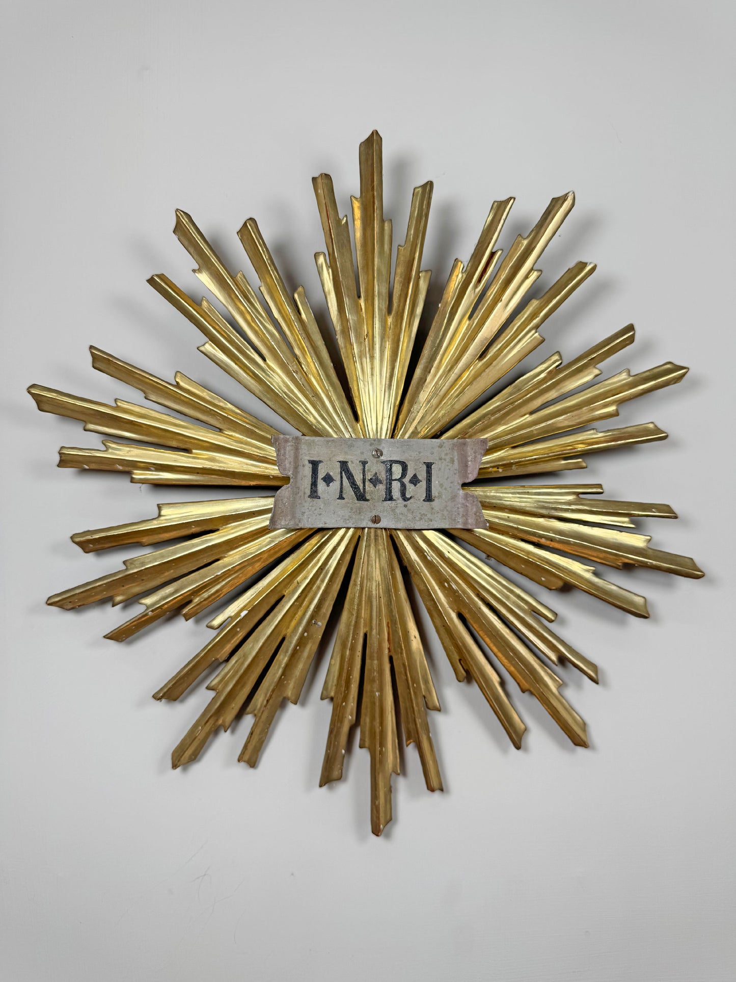 19th Century Giltwood Sunburst and INRI