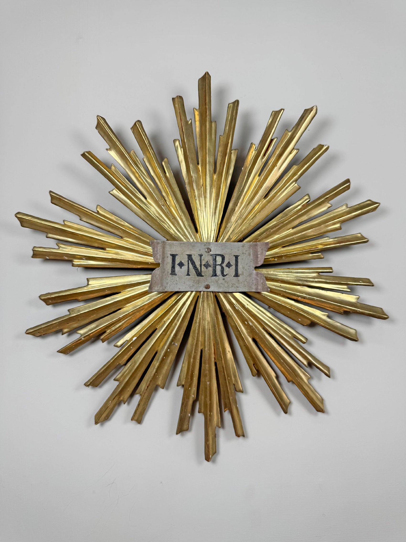 19th Century Giltwood Sunburst and INRI