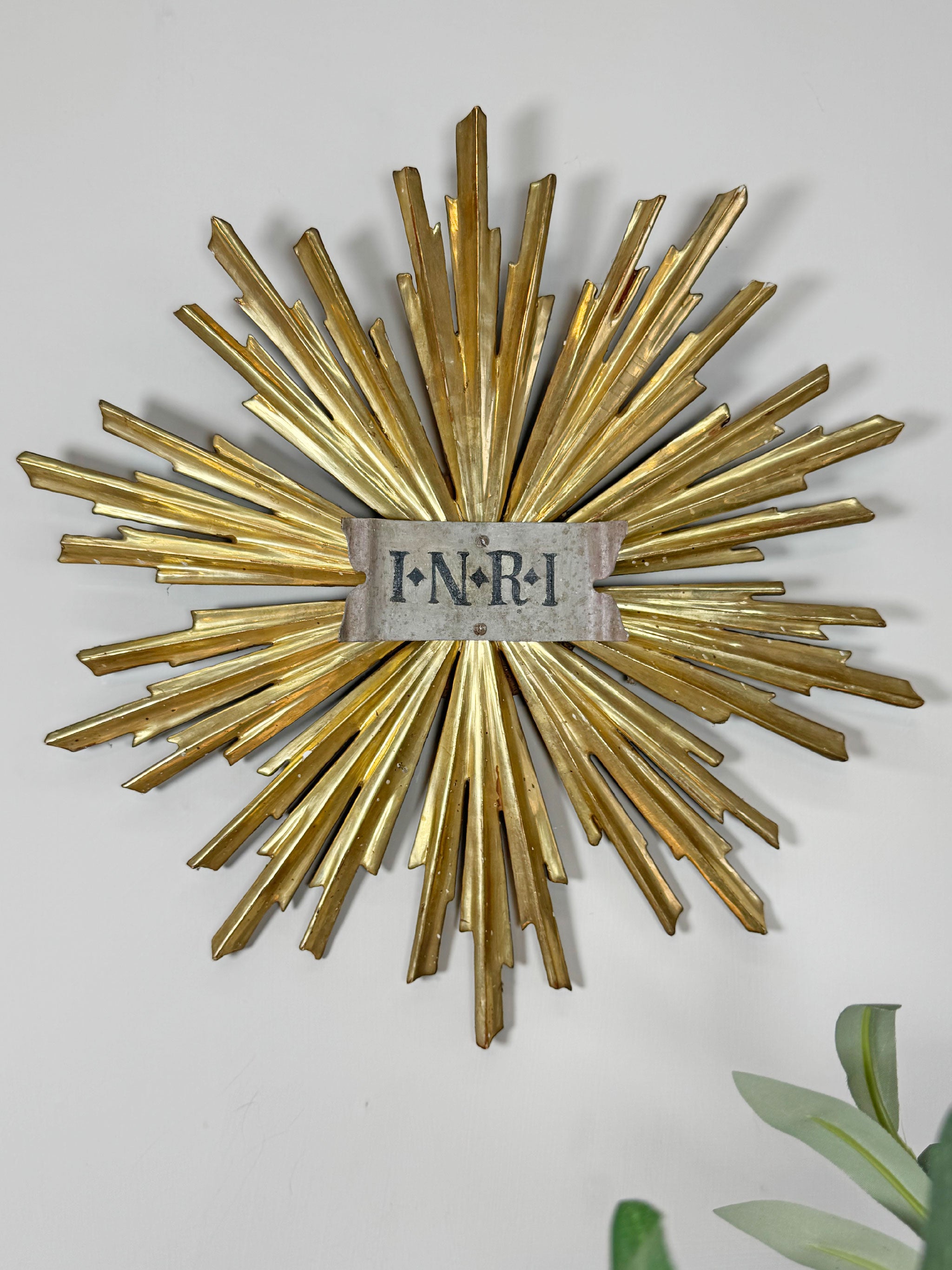 19th Century Giltwood Sunburst and INRI