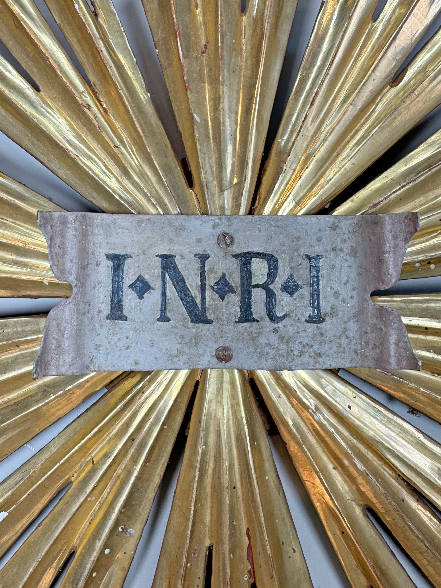 19th Century Giltwood Sunburst and INRI