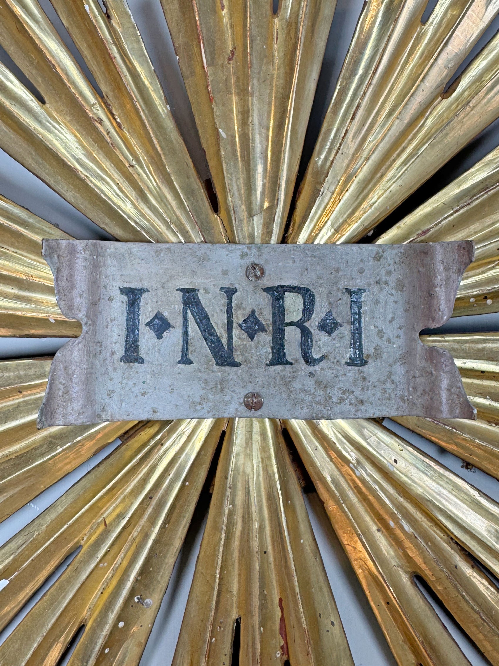 19th Century Giltwood Sunburst and INRI