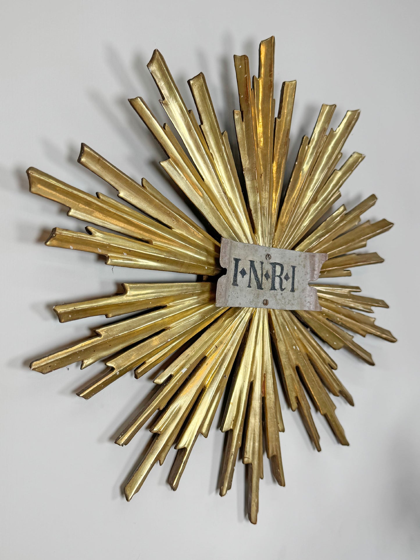 19th Century Giltwood Sunburst and INRI