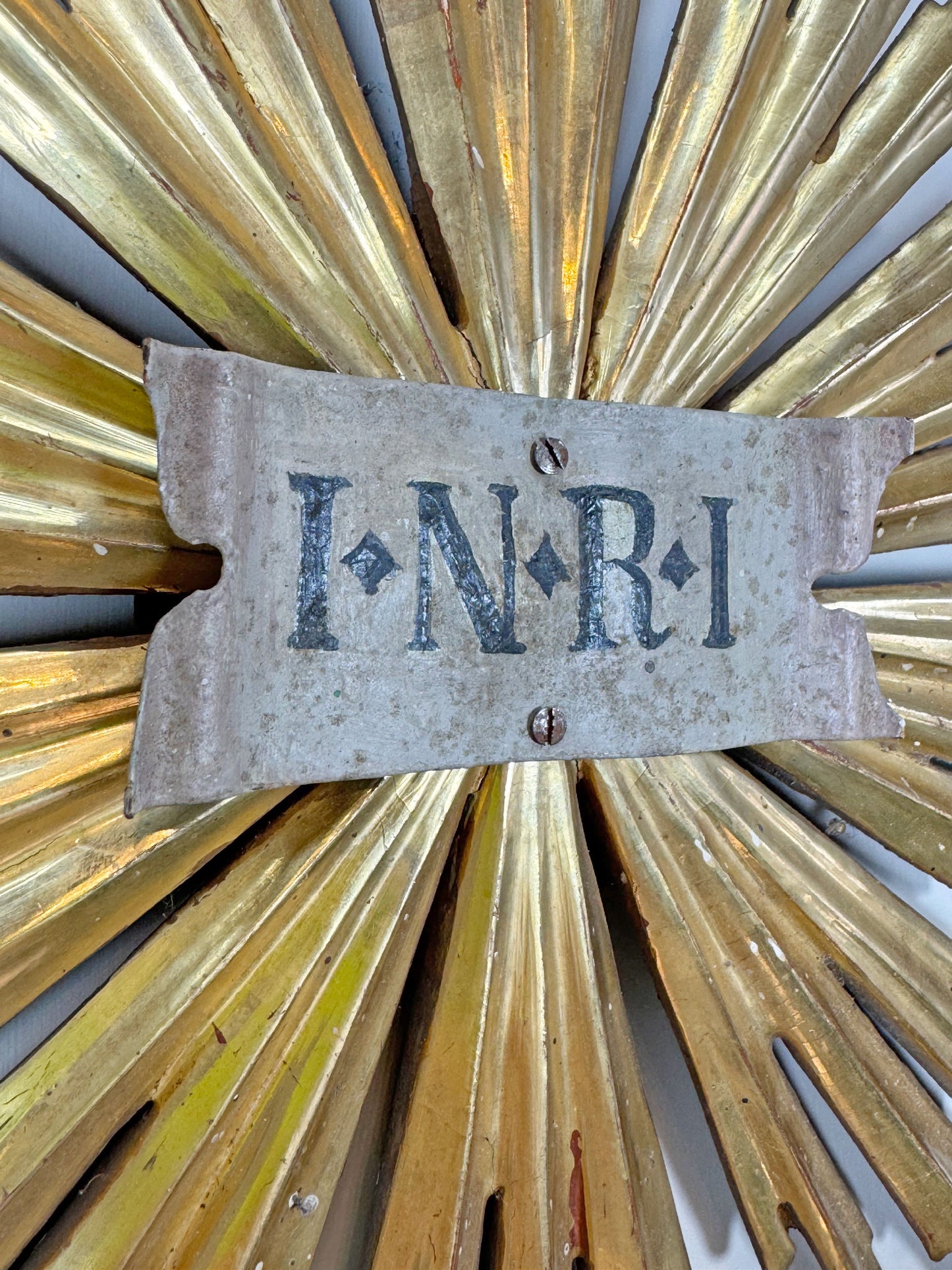 19th Century Giltwood Sunburst and INRI