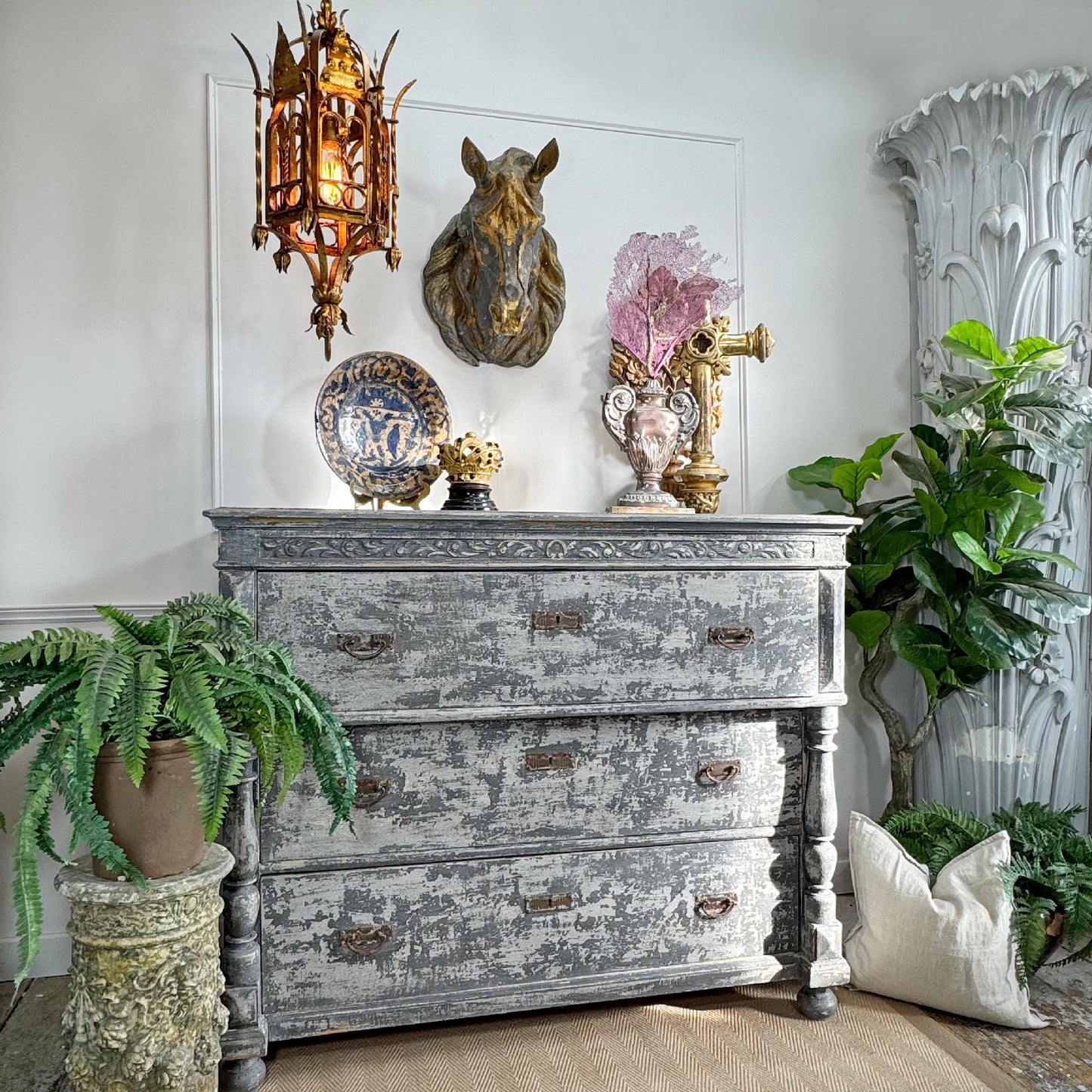 Large Grey French Chest Of Drawers 1930's