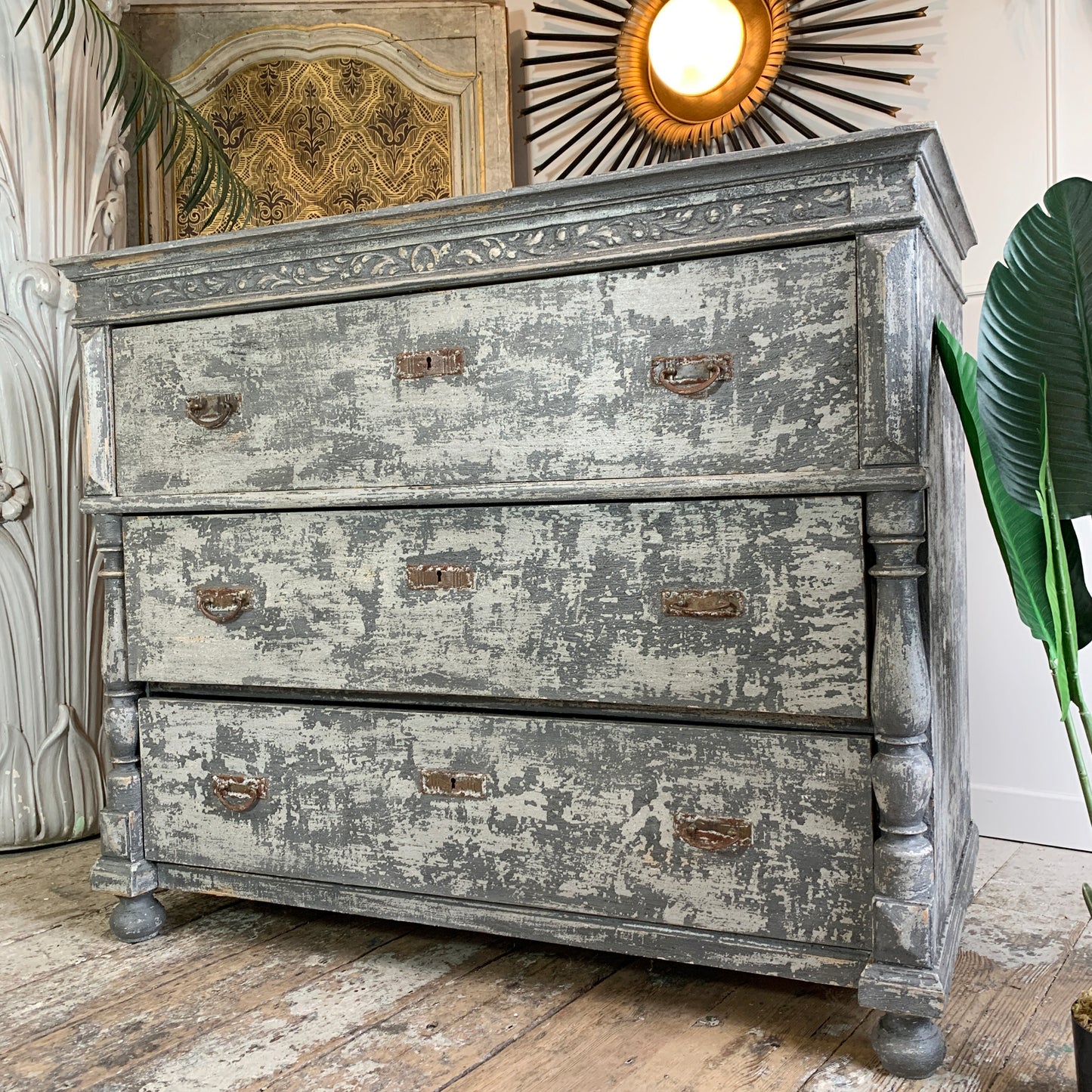 Large Grey French Chest Of Drawers 1930's
