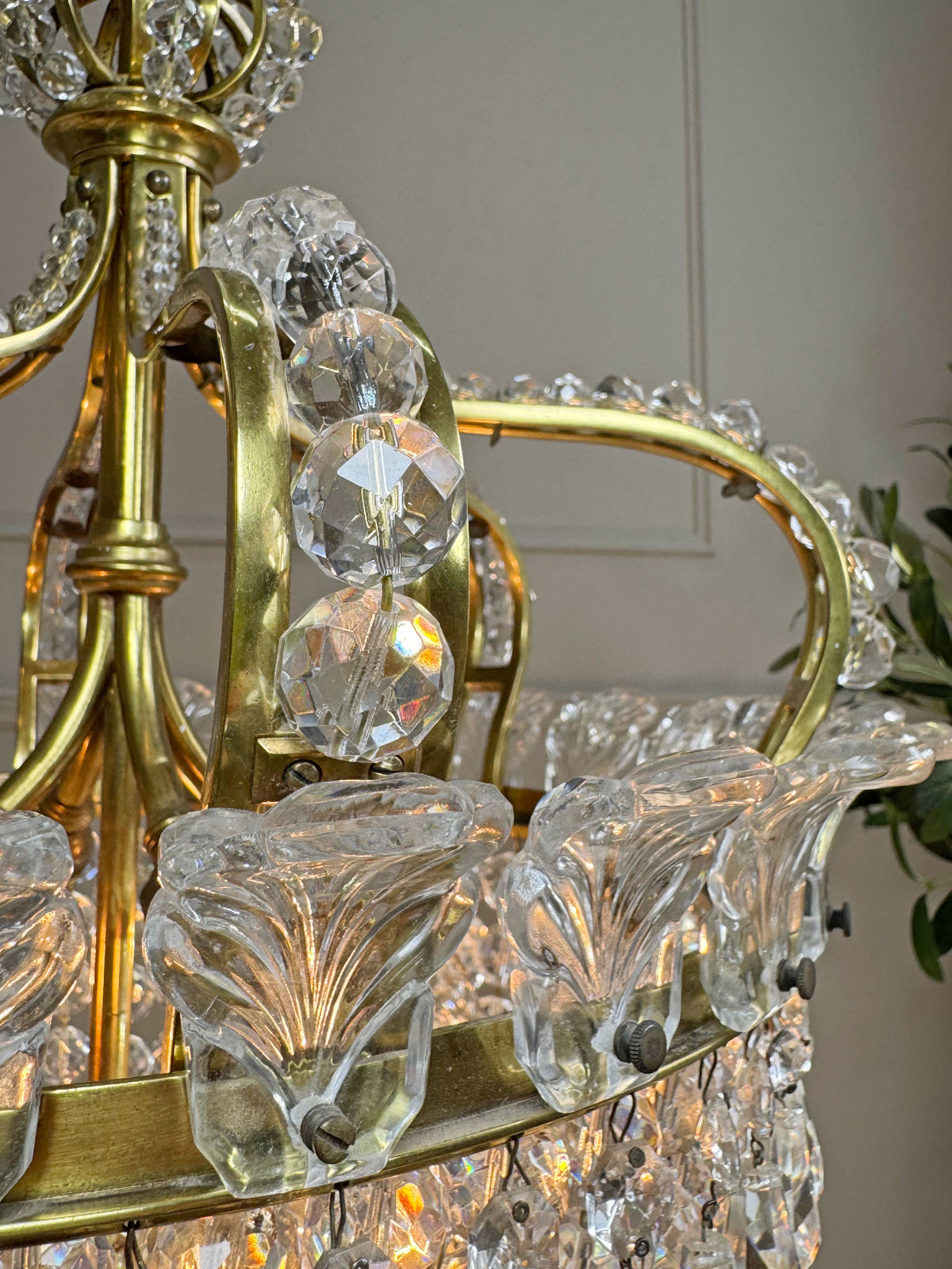 An Exceptionally Rare and Elegant French Empire Crown and Basket Crystal Chandelier Circa 1900–1910