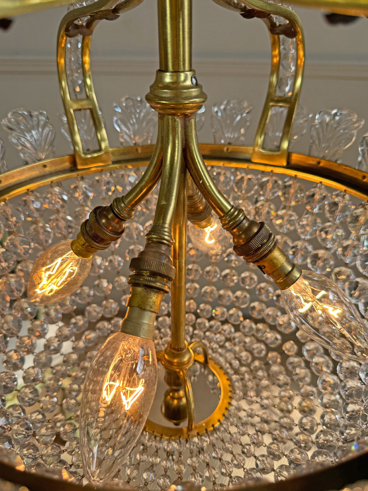 An Exceptionally Rare and Elegant French Empire Crown and Basket Crystal Chandelier Circa 1900–1910