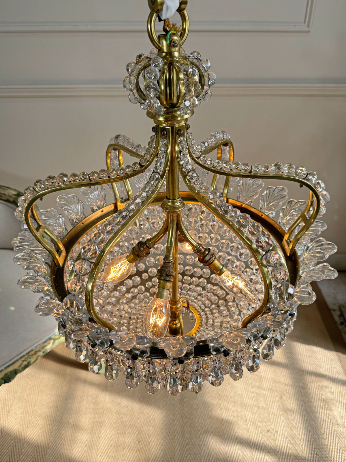 An Exceptionally Rare and Elegant French Empire Crown and Basket Crystal Chandelier Circa 1900–1910