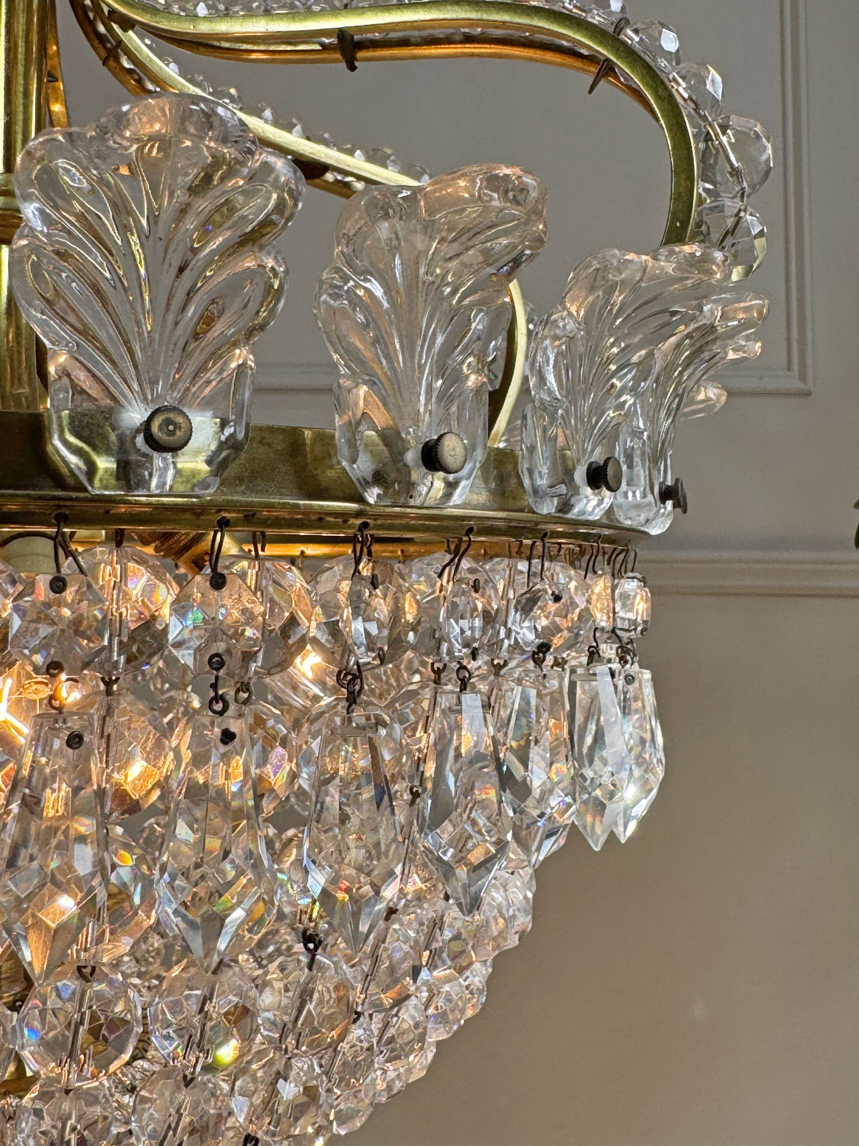 An Exceptionally Rare and Elegant French Empire Crown and Basket Crystal Chandelier Circa 1900–1910