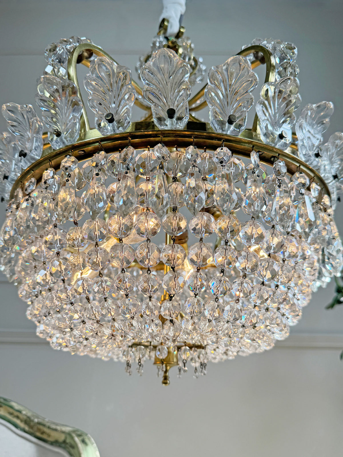 An Exceptionally Rare and Elegant French Empire Crown and Basket Crystal Chandelier Circa 1900–1910