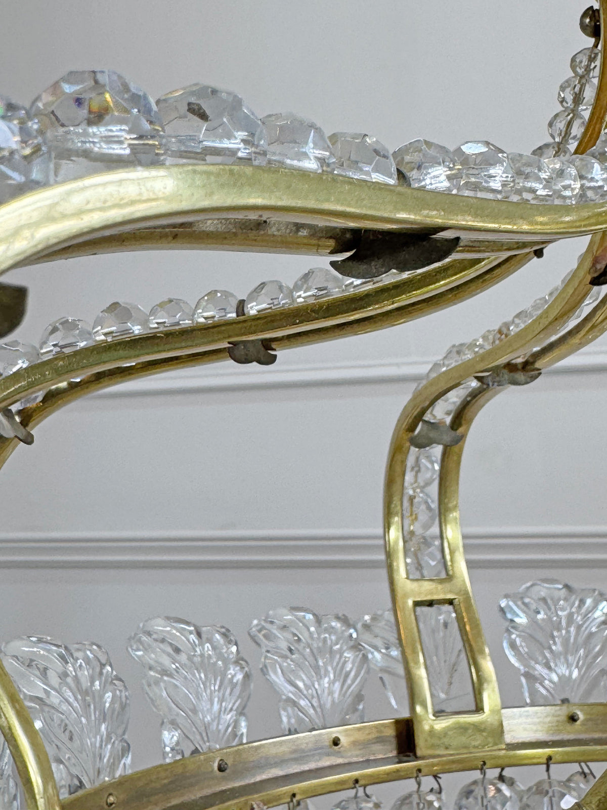 An Exceptionally Rare and Elegant French Empire Crown and Basket Crystal Chandelier Circa 1900–1910