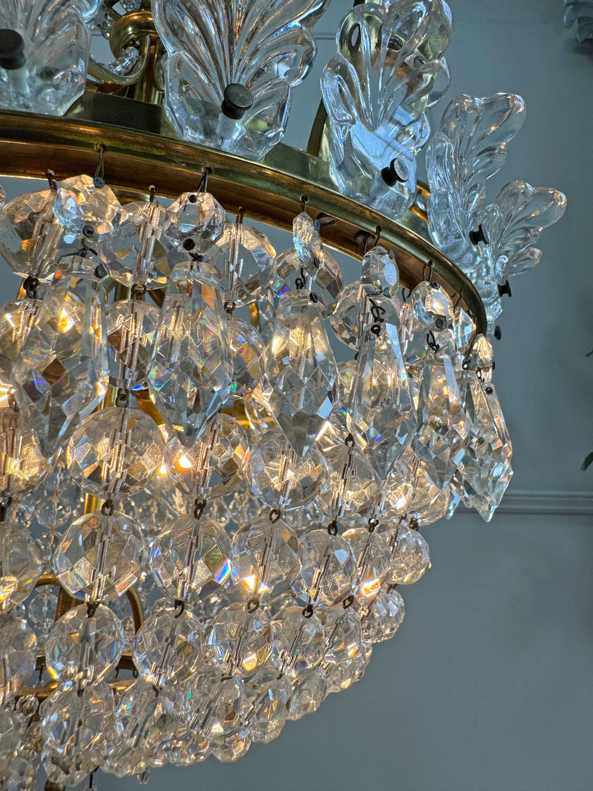 An Exceptionally Rare and Elegant French Empire Crown and Basket Crystal Chandelier Circa 1900–1910