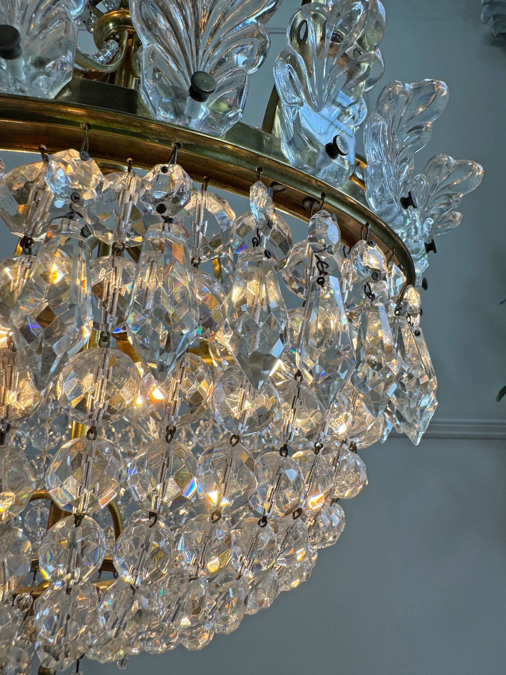 An Exceptionally Rare and Elegant French Empire Crown and Basket Crystal Chandelier Circa 1900–1910