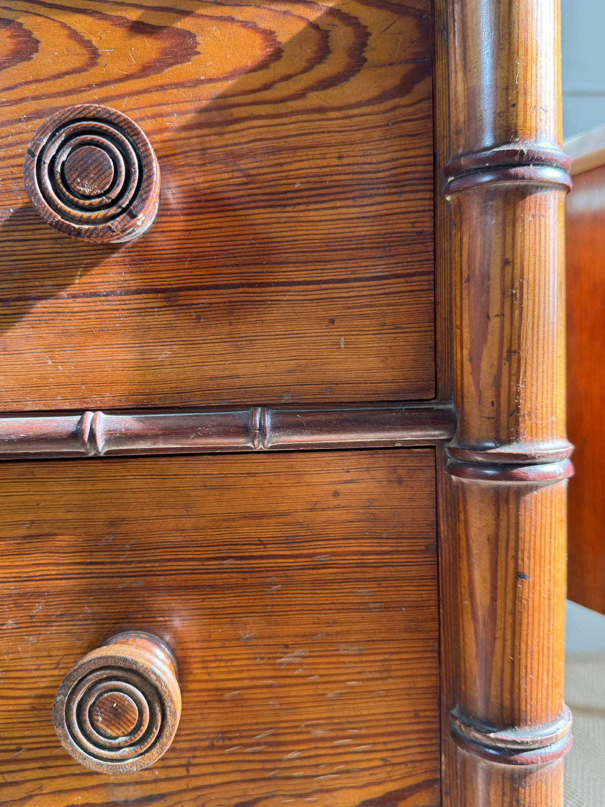 An Exceptionally Rare Museum-Grade Pair of Faux Bamboo Bedside Cabinets by Howard & Sons Circa 1900