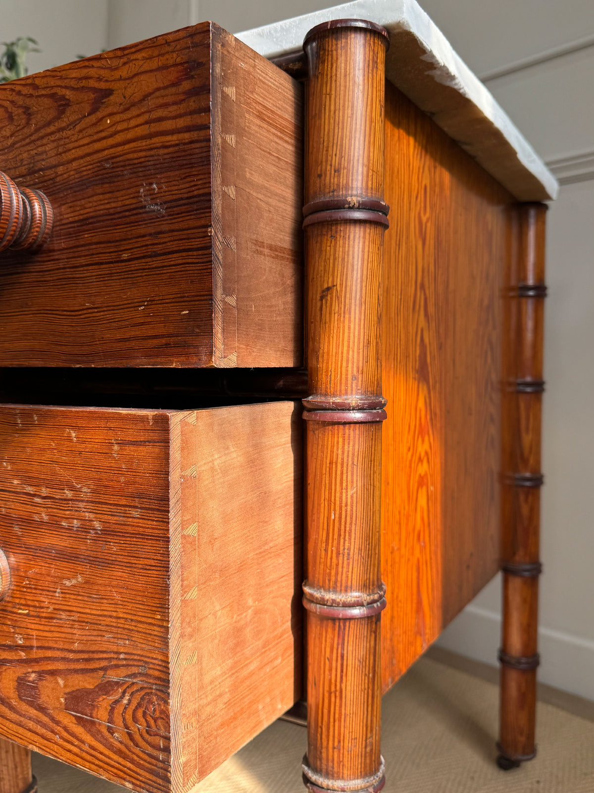 An Exceptionally Rare Museum-Grade Pair of Faux Bamboo Bedside Cabinets by Howard & Sons Circa 1900