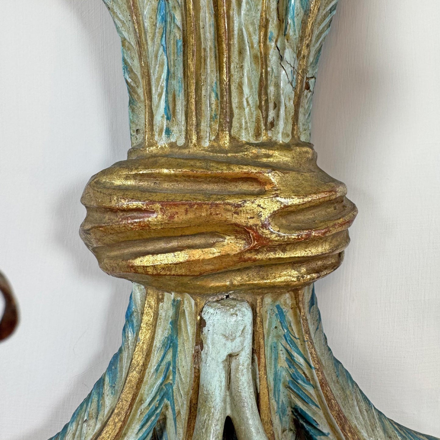 19th Century Italian Blue Polychrome Wooden Ostrich Feather Wall Lights