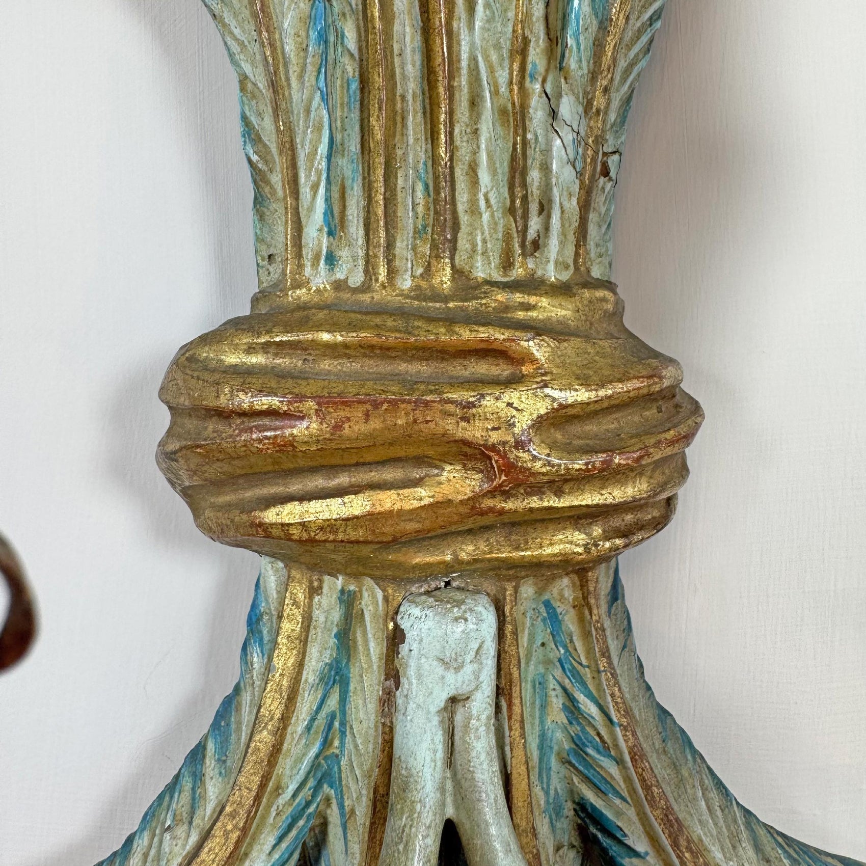 19th Century Italian Blue Polychrome Wooden Ostrich Feather Wall Lights