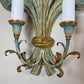 19th Century Italian Blue Polychrome Wooden Ostrich Feather Wall Lights