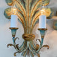 19th Century Italian Blue Polychrome Wooden Ostrich Feather Wall Lights